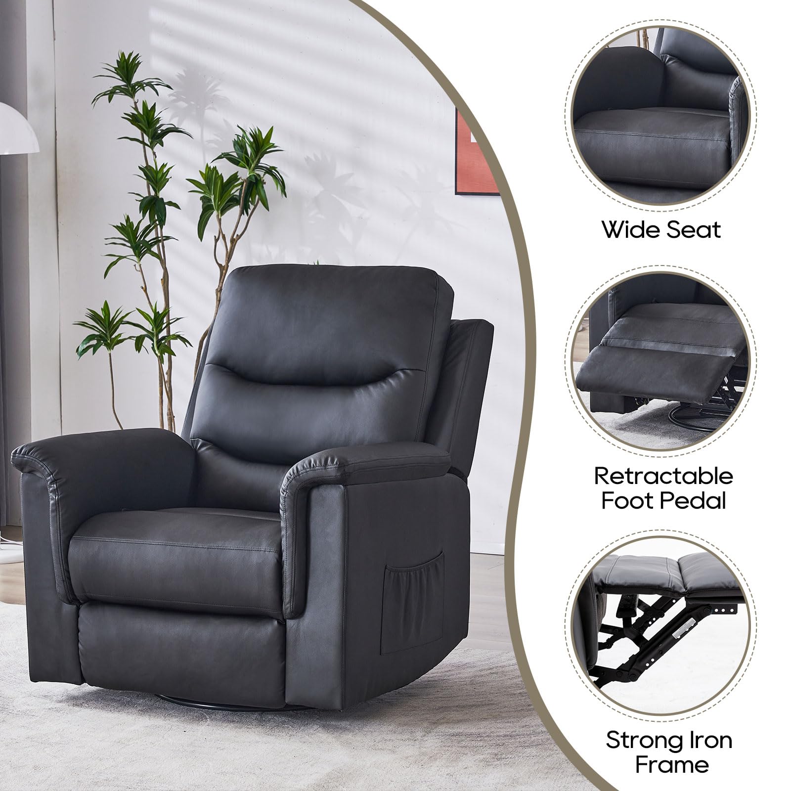 2-Piece Recliner Sofa Set with Swivel Rocker Chair - Manual Reclining Living Room Furniture for Home Theater, Family Room & Lounge Areas