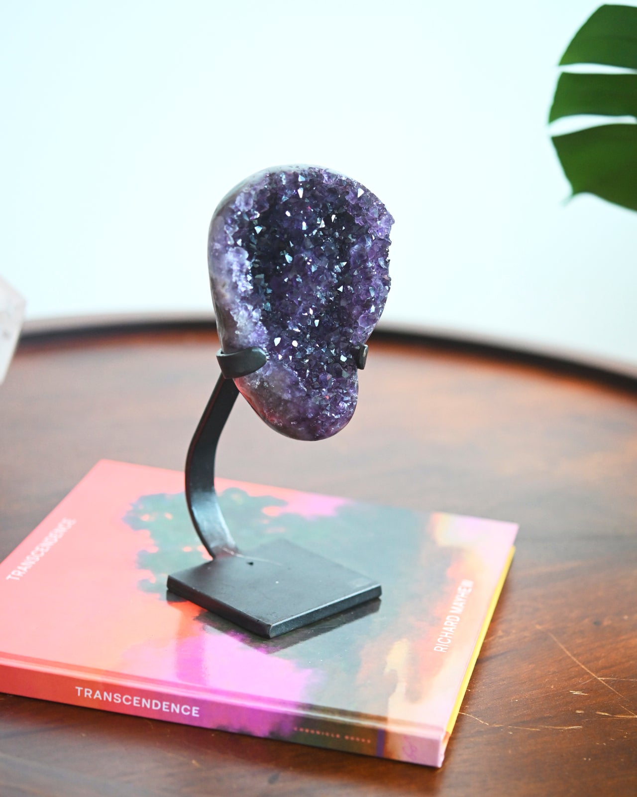 Natural Amethyst Crystal Geode on Wooden Stand - 2.8lbs Healing Stone for Home Decor, Meditation & Spiritual Gifts