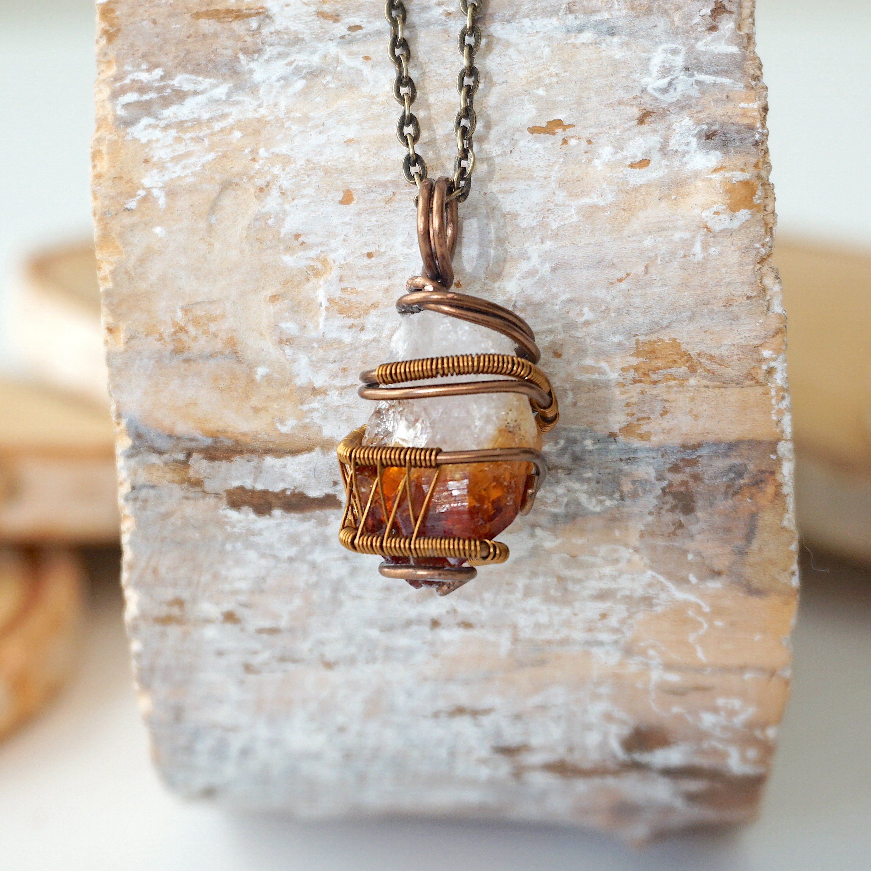 Raw Citrine Crystal Point Pendant Necklace in Antique Bronze - Natural Healing Stone Jewelry for Meditation, Energy Cleansing & Spiritual Protection