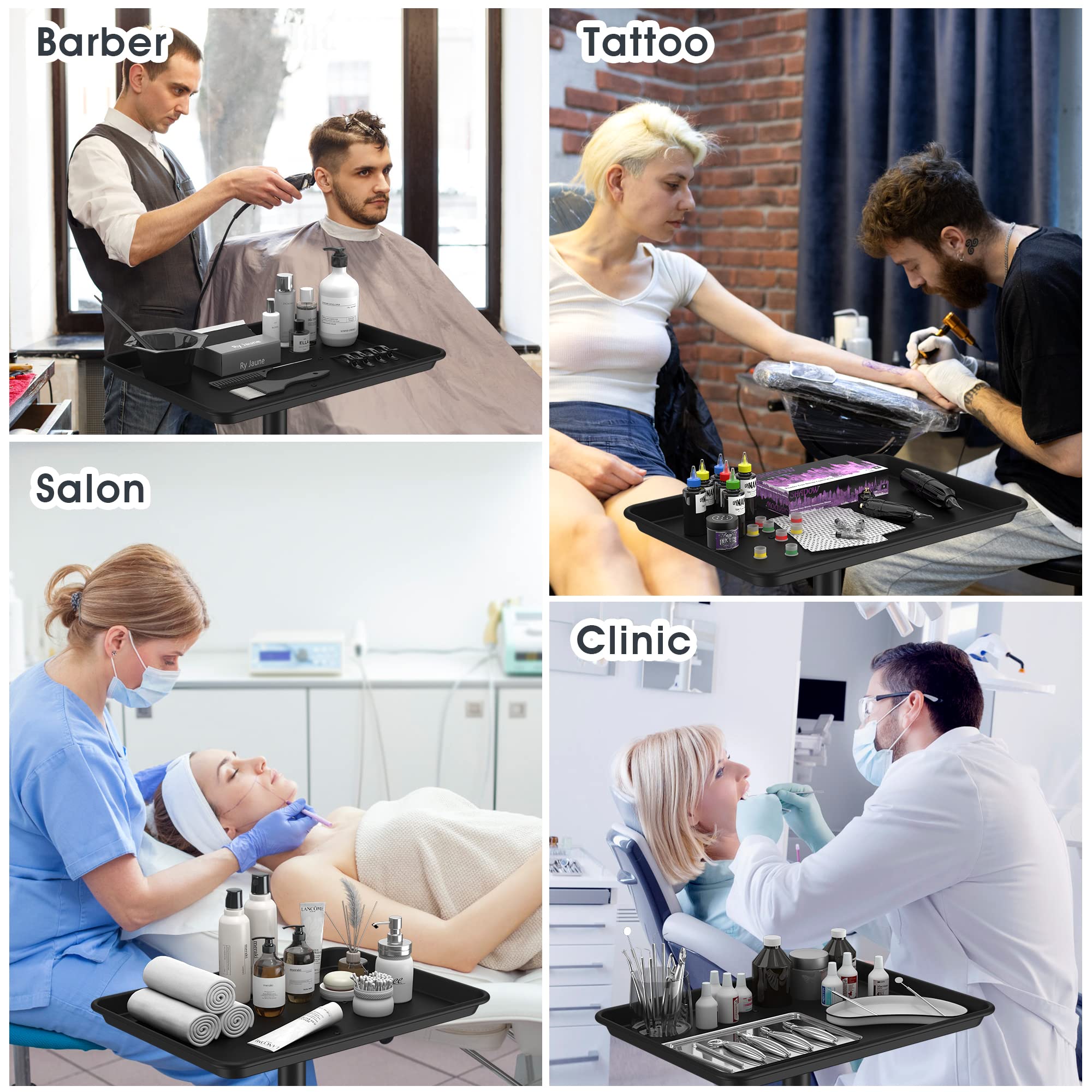 Premium Aluminum Salon Trolley with Wheels - Professional Rolling Tray for Barber, Salon, SPA & Tattoo Clinic - Ideal for Instrument Organization, Mayo Tray & Mobile Workstation (Silver)