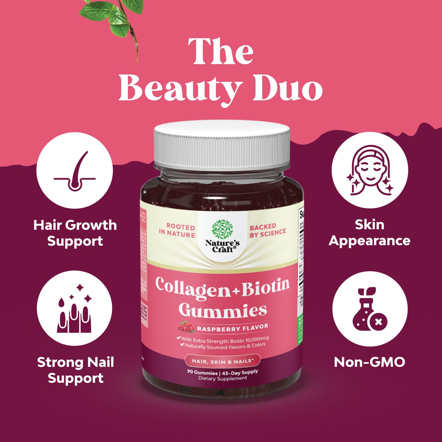 Extra Strength Biotin & Collagen Gummies for Women - 10,000mcg Hair Skin Nails Supplement with Marine Collagen | Non-GMO, Kosher Certified | 45 Day Supply - Promote Healthy Hair Growth & Glowing Skin for Work, Gym & Daily Beauty Routine