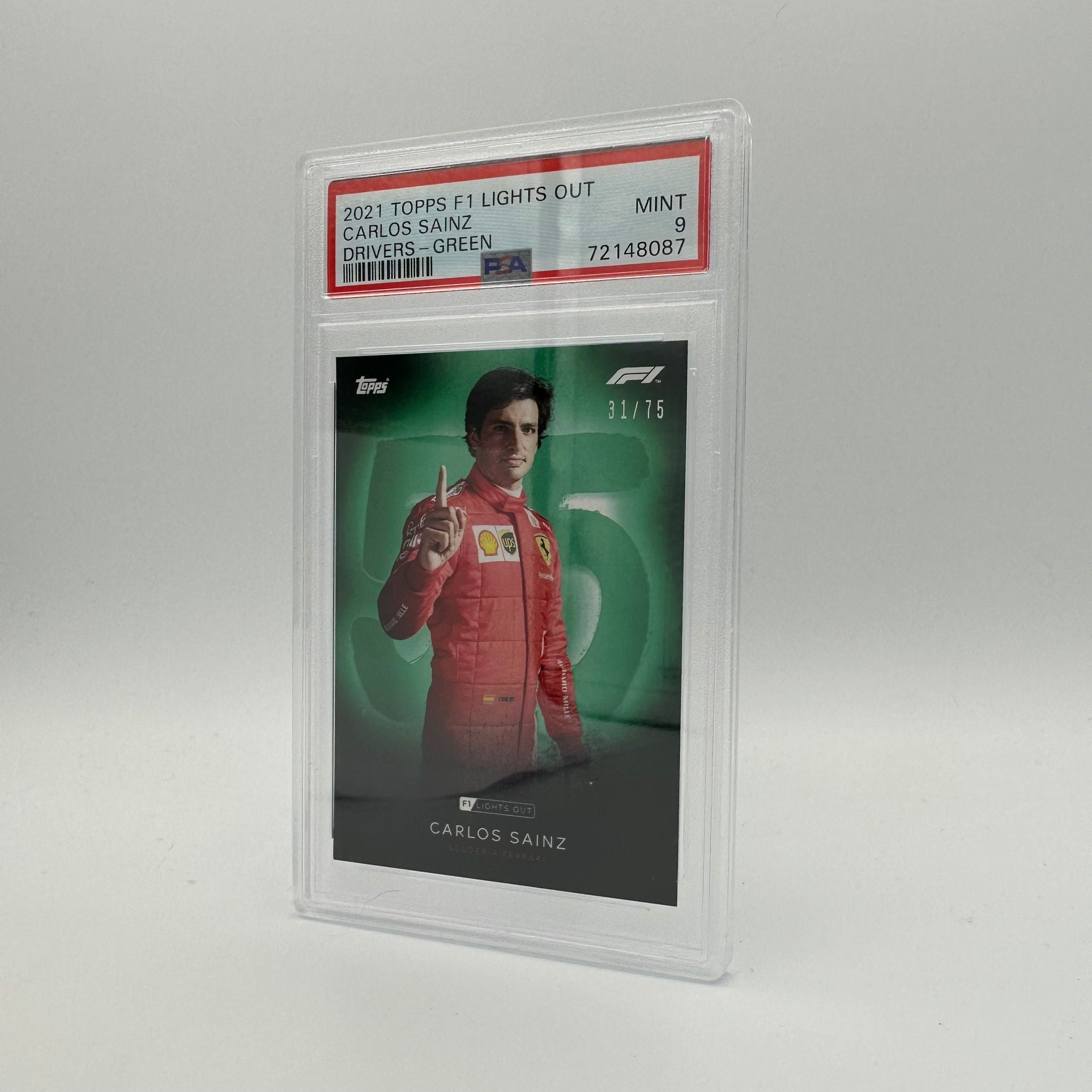 PSA 9 Graded 31/75 Carlos Sainz Green Parallel Racing Card - Perfect for F1 Collectors and Motorsport Fans
