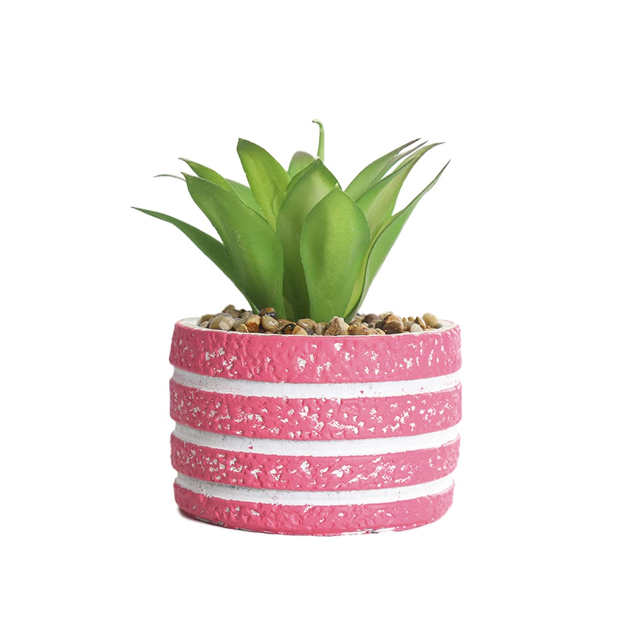 BOEYAA Decorative Small Concrete Vase with Faux Plants - Modern Desktop Flower Pot for Home & Office Decor (Red)