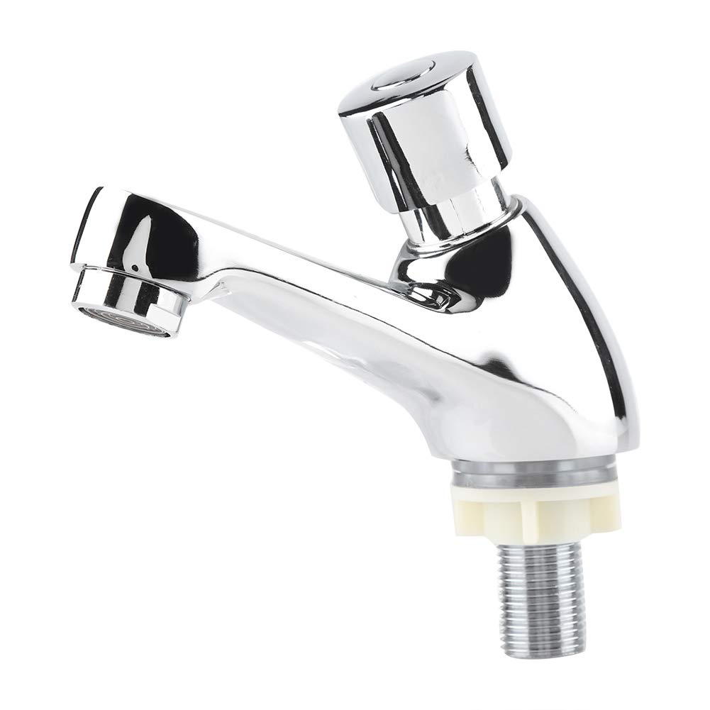 Delaman Automatic Shut-Off Timer Faucet - Chrome Water Saving Touchless Kitchen & Bathroom Sink Faucet with Push Button - Perfect for Eco-Friendly Homes & Commercial Spaces