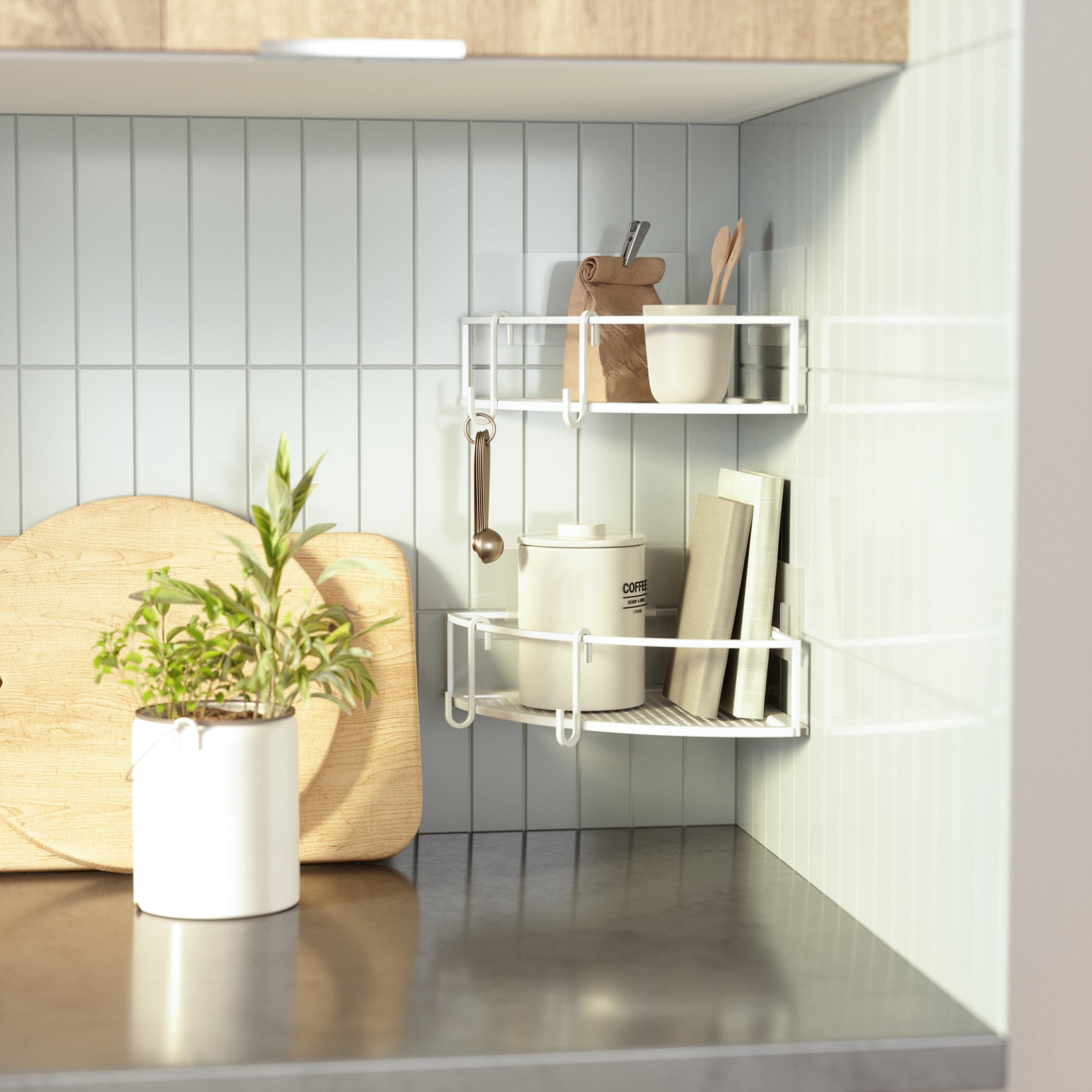 Cubiko Adhesive Corner Bins - 2 Pack Space-Saving Bathroom & Kitchen Trash Cans for Small Spaces, Under Sink, Cabinet, Closet Organization