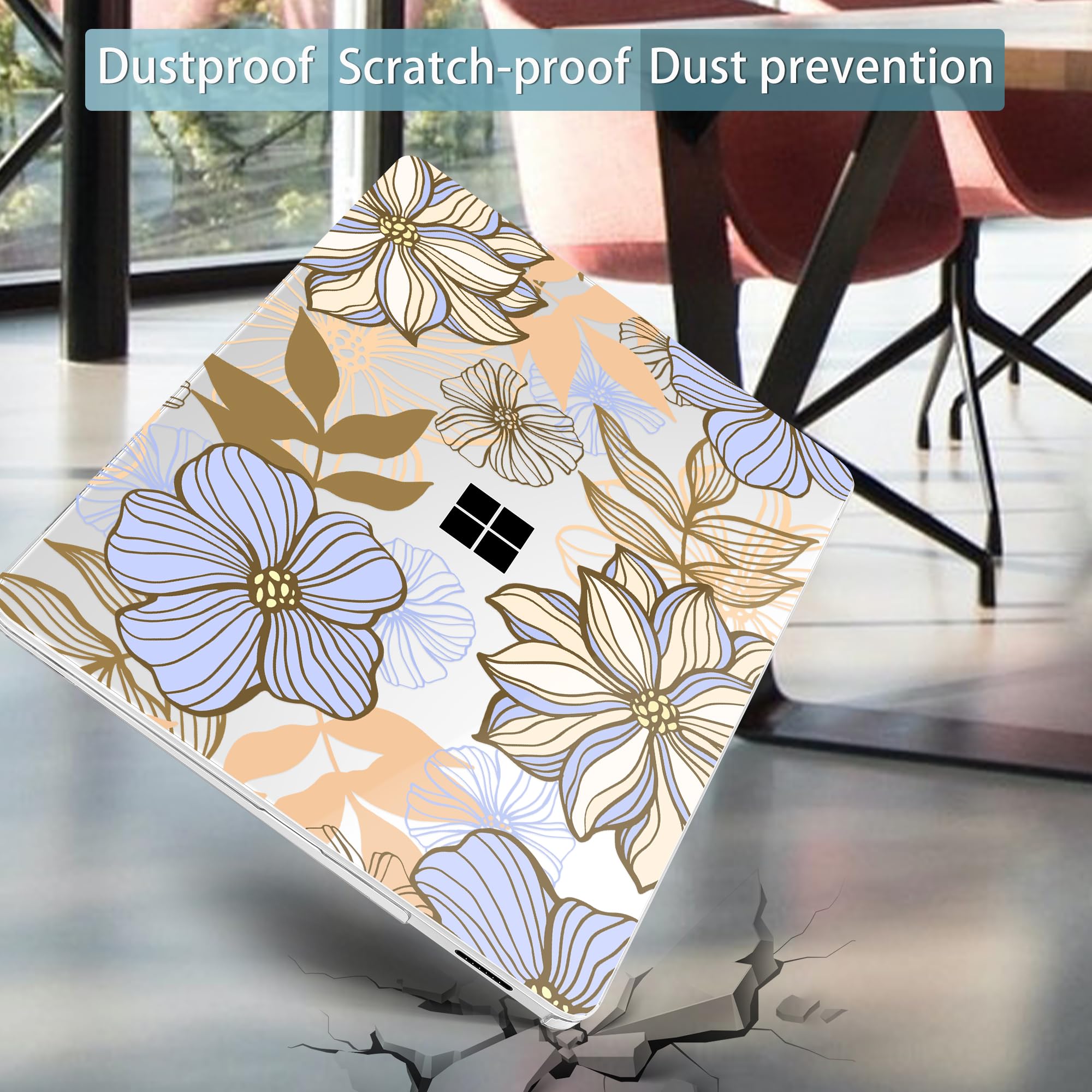 Premium Mektron Case for Microsoft Surface Laptop 7 (13.8 Inch) - Slim Protective Cover with Keyboard Cover, Screen Protector & Dust Plugs (Fits Model 2036) - Abstract Floral Design | Perfect for Work, Travel & School Use