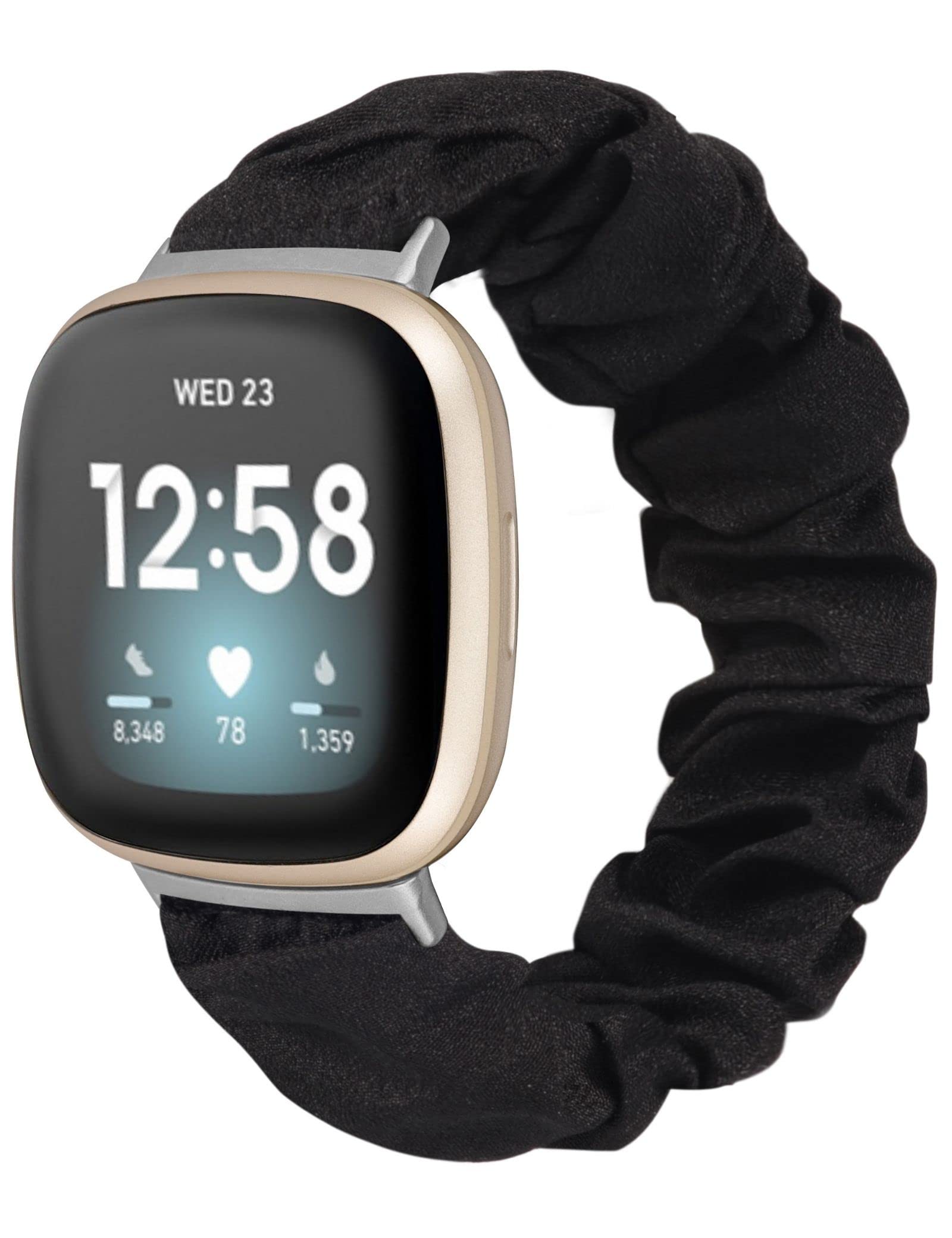 TOYOUTHS Scrunchie Solo Loop Band for Fitbit Versa 3/Versa 4/Sense/Sense 2 - Soft Elastic Nylon Replacement Strap for Women, Breathable Stretchy Wristband (M) - Perfect for Workouts, Running & Everyday Wear