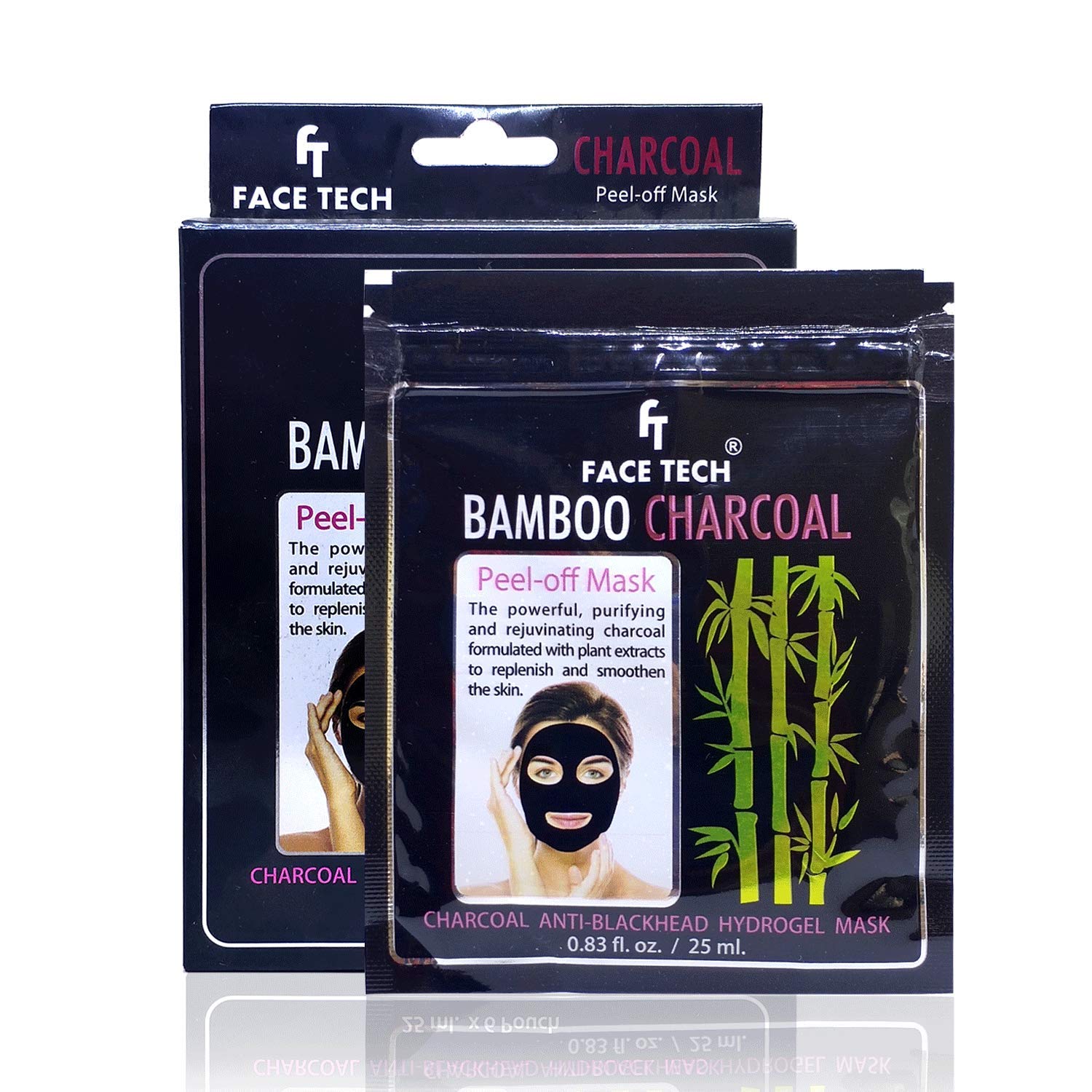 FaceTech Bamboo Charcoal Peel Off Mask - Deep Cleansing Blackhead Remover & Pore Minimizer (6-Pack Pouch) | Perfect for Acne-Prone Skin & Blackhead Removal at Home Spa Days