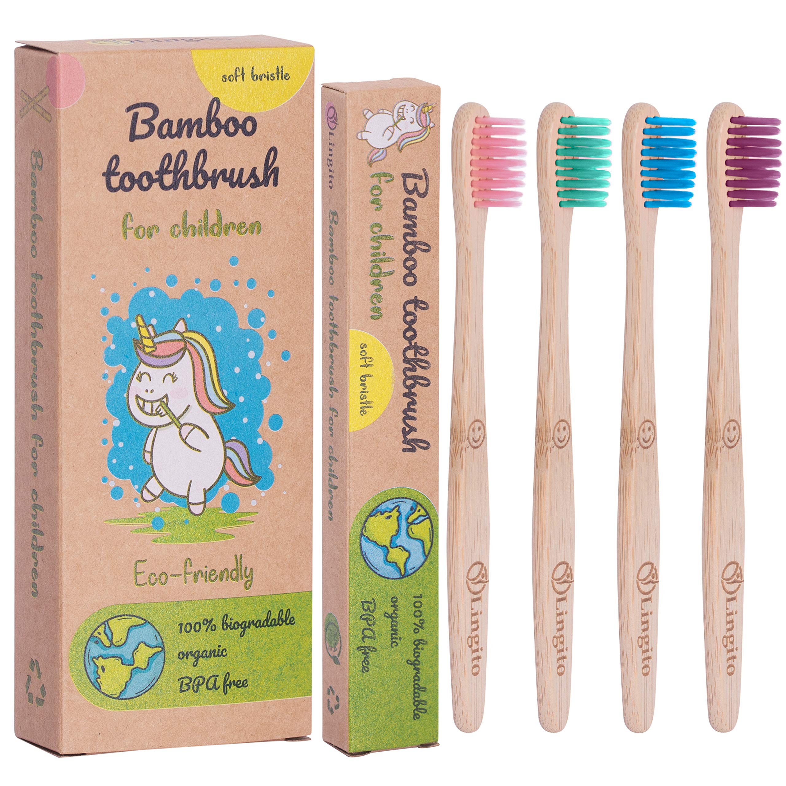 Eco-Friendly Bamboo Toothbrushes for Kids - BPA Free Soft Bristles, Natural & Organic Vegan Toothbrush Pack, Individually Wrapped | Gentle Dental Care for Children, Sustainable Bathroom Essentials, Zero Waste Oral Hygiene