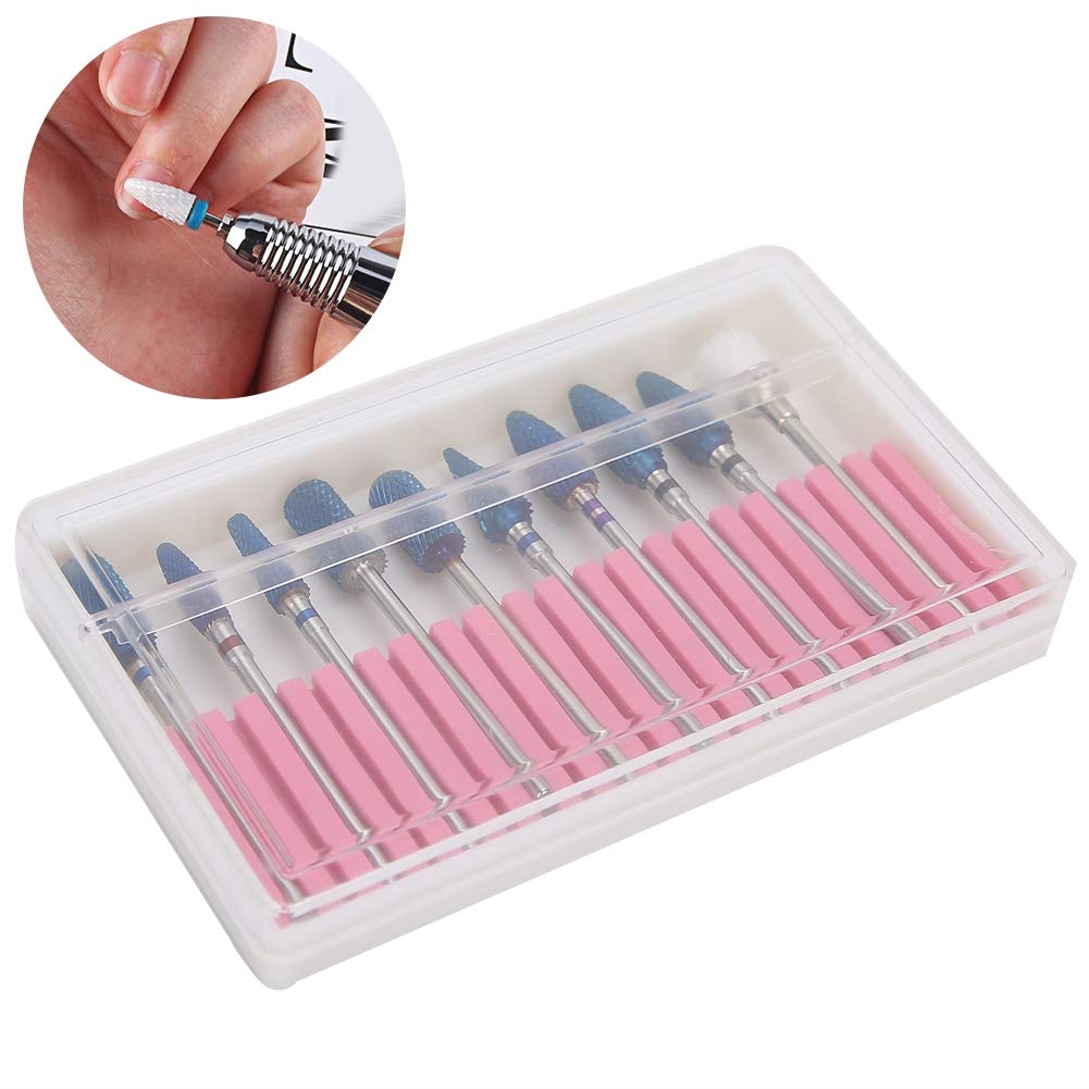 10Pcs Professional Nail Drill Bit Set for Manicure - Diamond Grinding Heads for Nail Art, Acrylic & Gel Polish - Perfect for Home Salon & Professional Nail Technicians (Use for Filing, Shaping & Smoothing Nails)