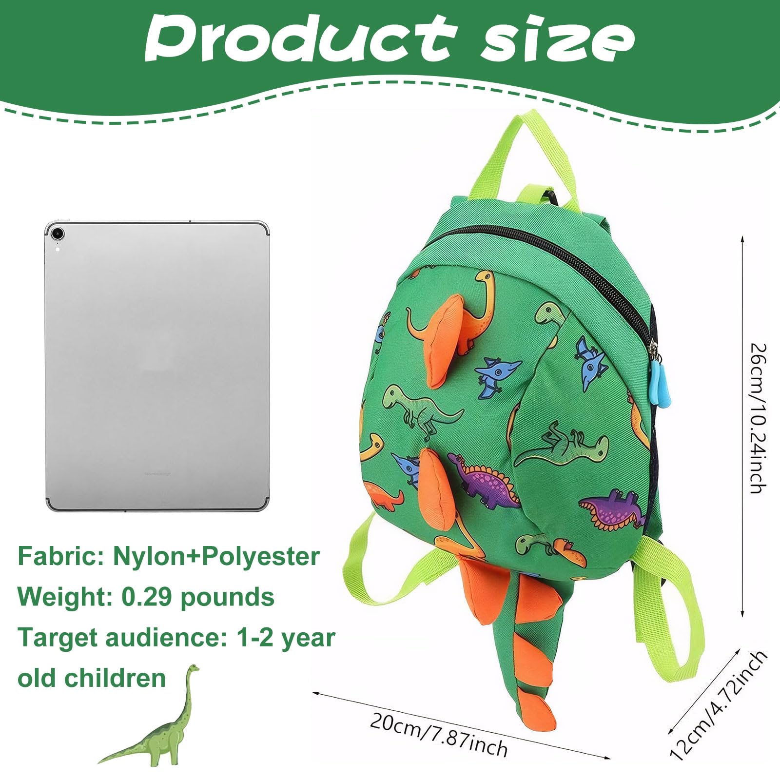 TARGI Dinosaur Backpack for Kids - Cute Cartoon Dinosaur Rucksack with Anti-Lost Strap & Reins, Perfect for Toddler Boys & Girls (Green) - Ideal for School, Travel & Outdoor Adventures