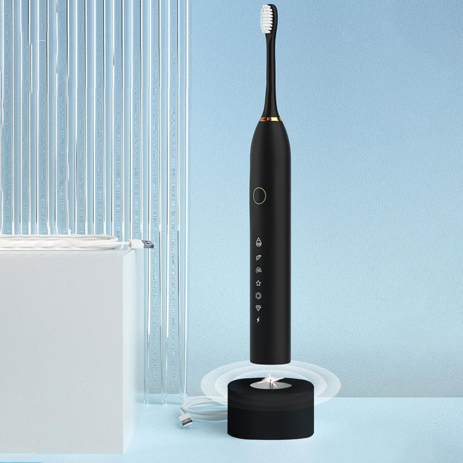 Premium Electric Toothbrush for Adults - 8 Replacement Brush Heads, 6 Cleaning Modes, IPX7 Waterproof - Perfect Travel Toothbrush with Case (Black) | Ideal for Home Use, Business Trips & Gifts for Women & Men