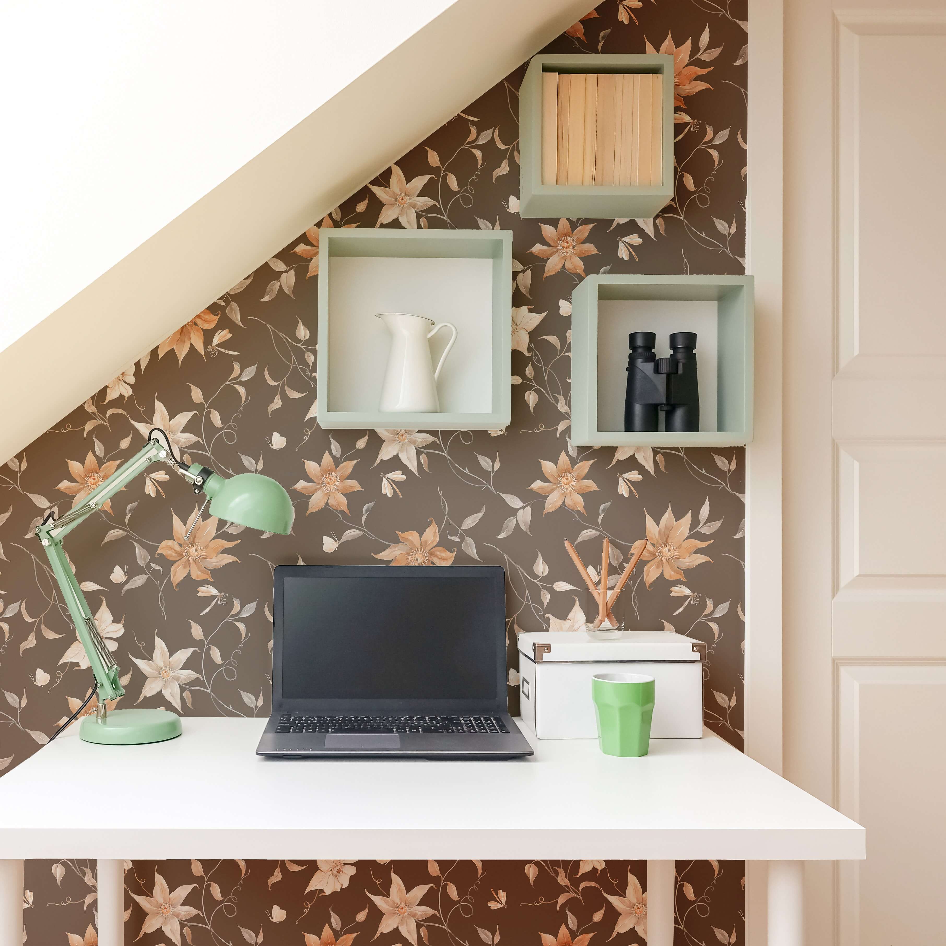 Brown Floral Peel and Stick Removable Wallpaper 7860 - Self-Adhesive Wall Decor for Bedroom, Living Room, Office & Nursery