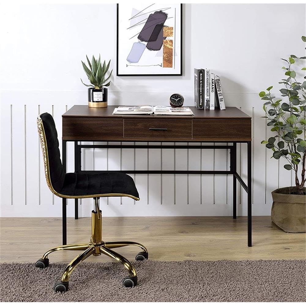 Acme Verster Oak & Black Wooden Writing Desk with USB Port - Home Office Storage Desk for Study, Work, and Remote Learning