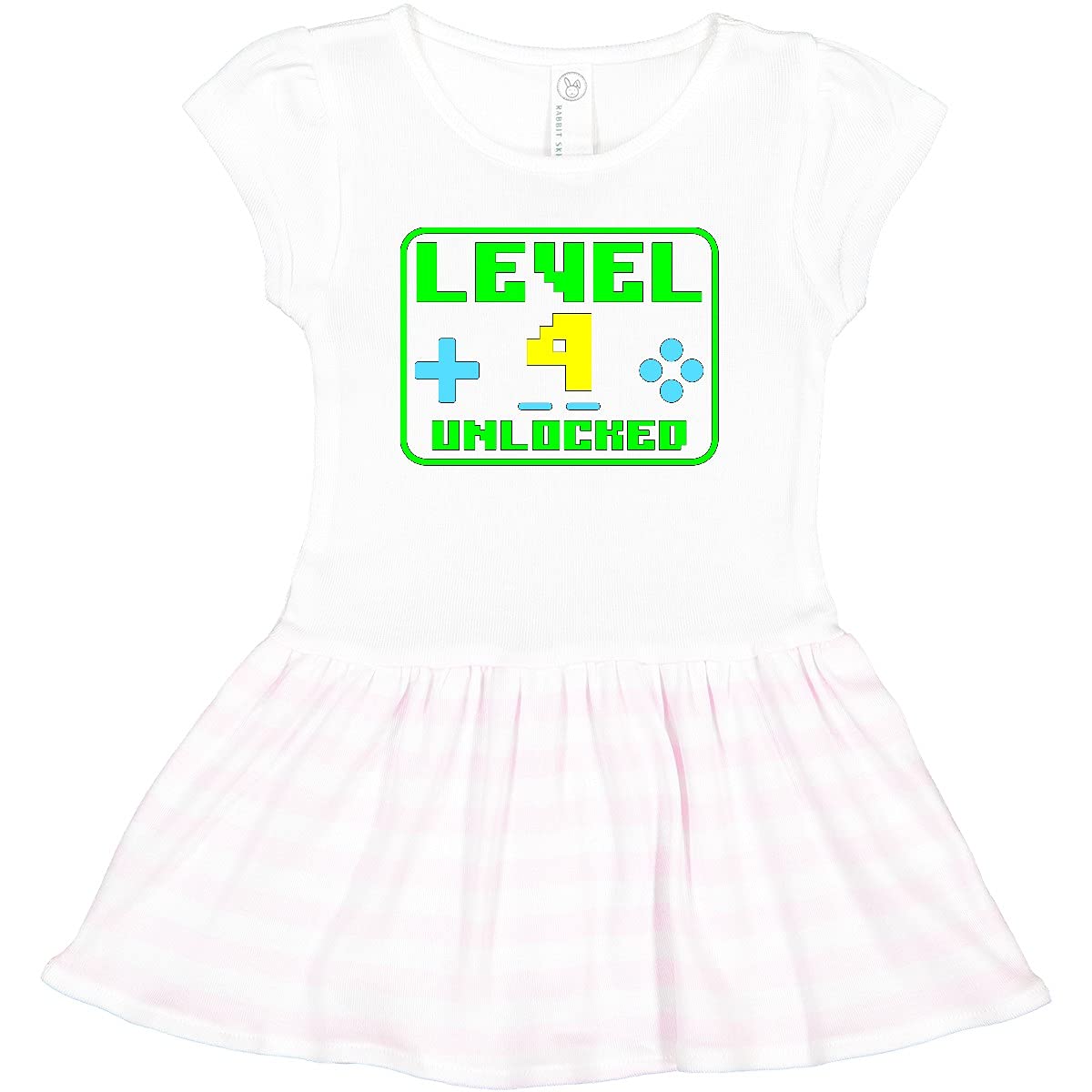Inktastic Level 4 Unlocked Gamer Birthday Toddler Dress - Fun Gaming Themed Outfit for Kids Birthday Parties & Cosplay Events
