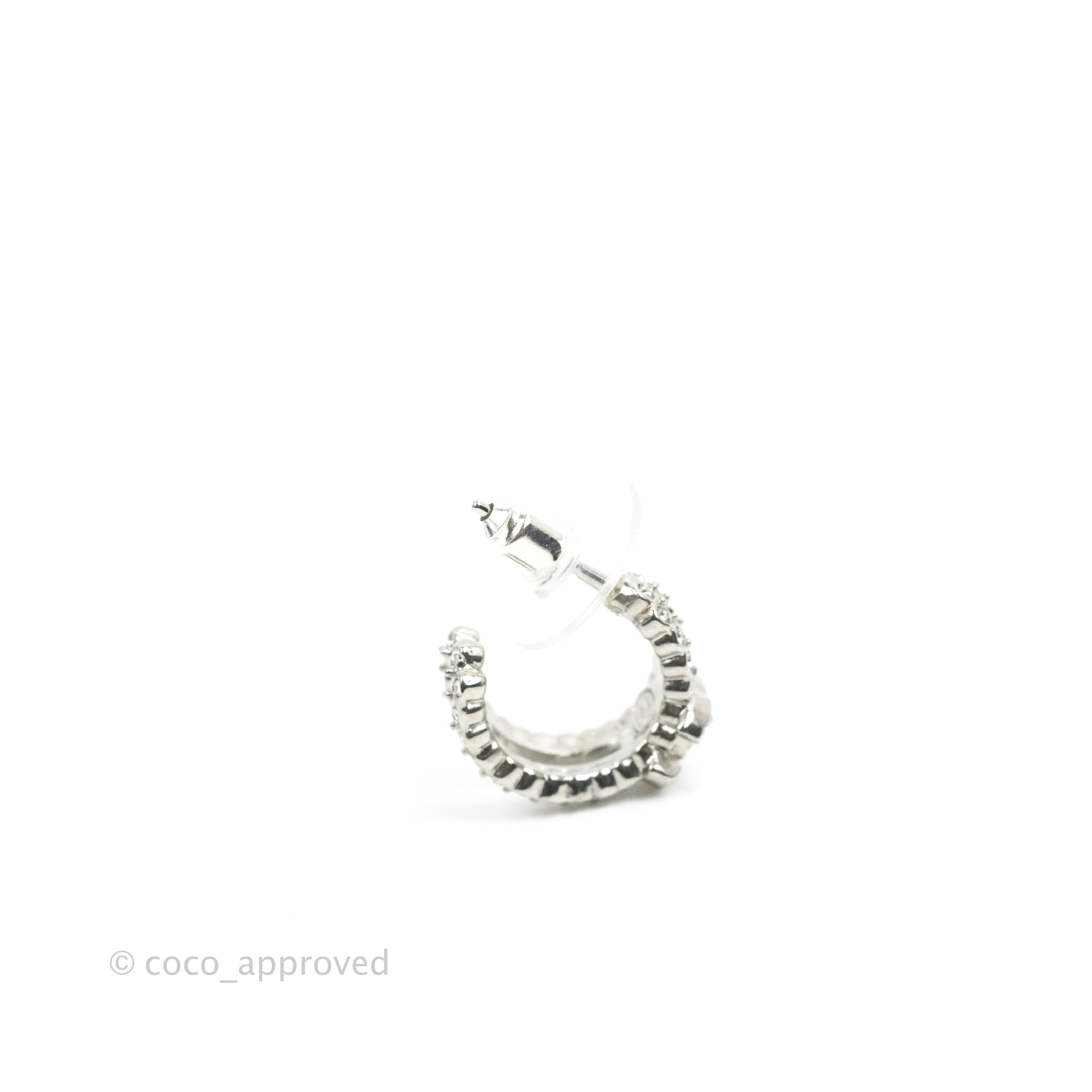 Chanel CC Crystal Hoop Earrings for Women - Silver Tone 22B Collection | Luxury Fashion Jewelry for Parties, Weddings & Special Occasions