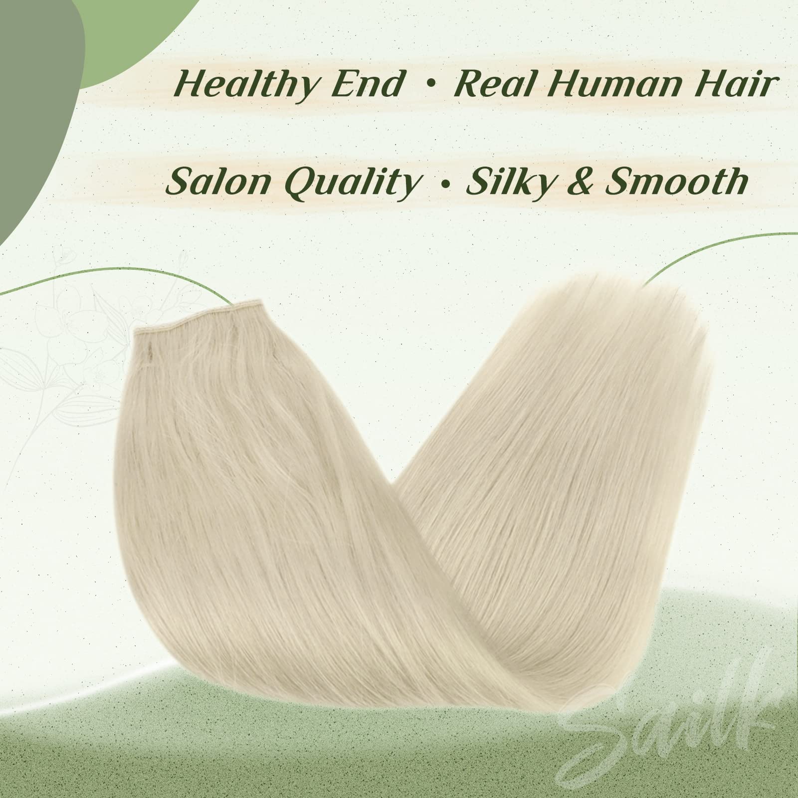 Platinum Blonde Real Human Hair Wire Extensions 16 Inch 80g - Invisible Fish Line Hairpieces for Seamless Blending | Perfect for Parties, Weddings & Everyday Styling