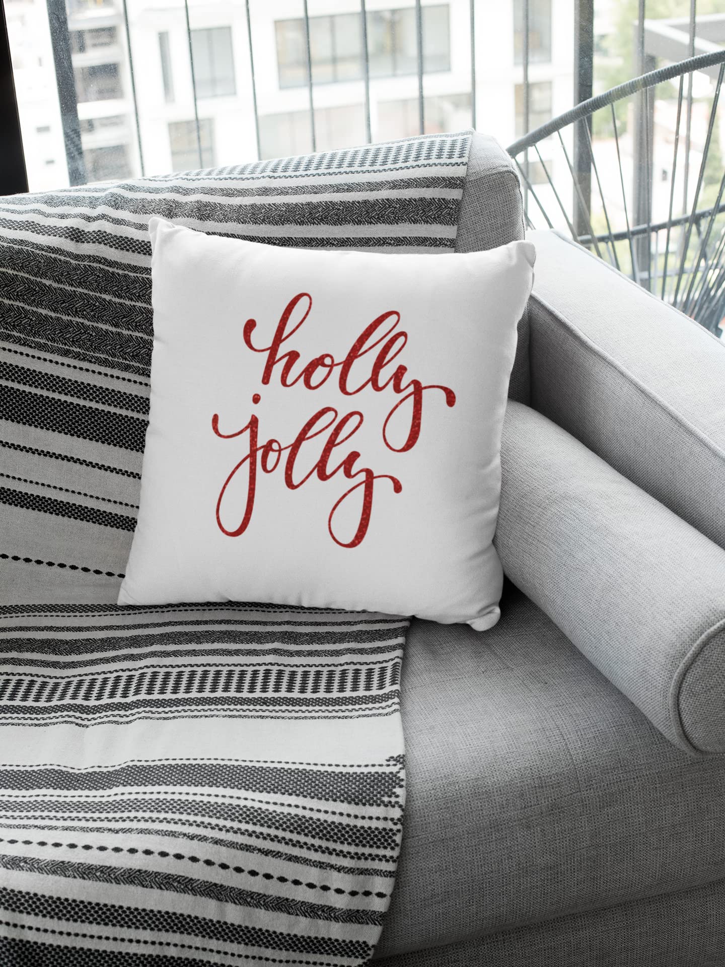 Holly Jolly Christmas Iron On Decal - White Vinyl Fabric Transfer Patch for DIY Holiday Crafts | Perfect for T-Shirts, Bags & Home Decor