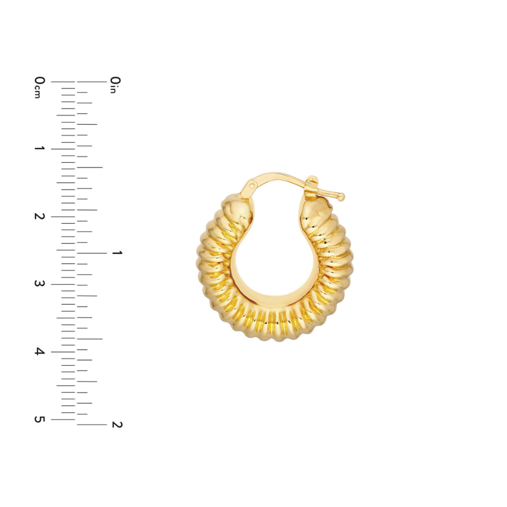 14K Gold Puff Ribbed Hoop Earrings for Women - Chunky Textured Huggie Hoops - Trendy Statement Jewelry for Party, Wedding & Everyday Wear