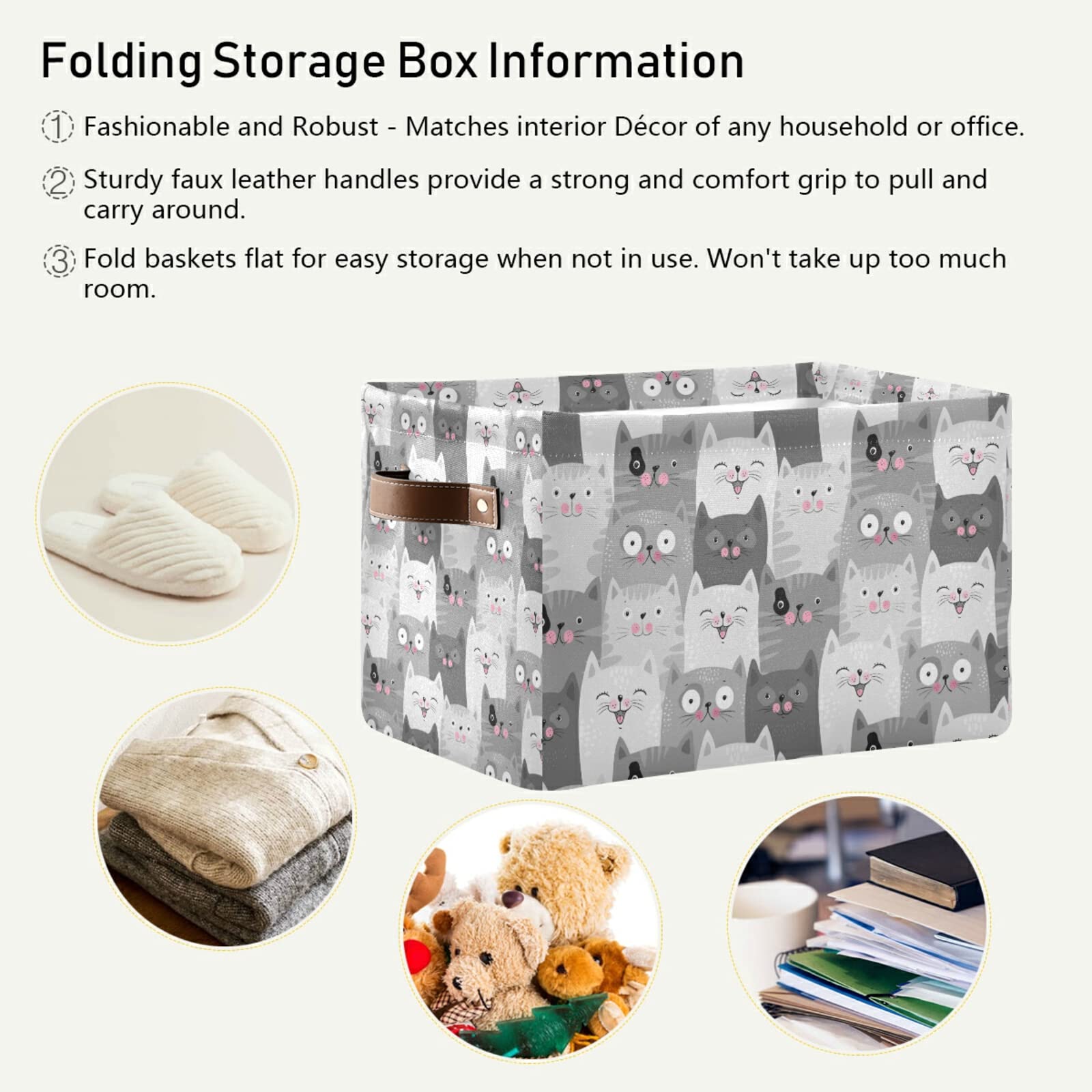 Collapsible Storage Basket Cube with Animal Cat Pattern - Large Foldable Storage Bin for Clothes, Toys, Laundry Organizer - Perfect for Shelves, Closet, Kids Room, Nursery & Bedroom (1 Pack) - Ideal for Home Organization & Space Saving