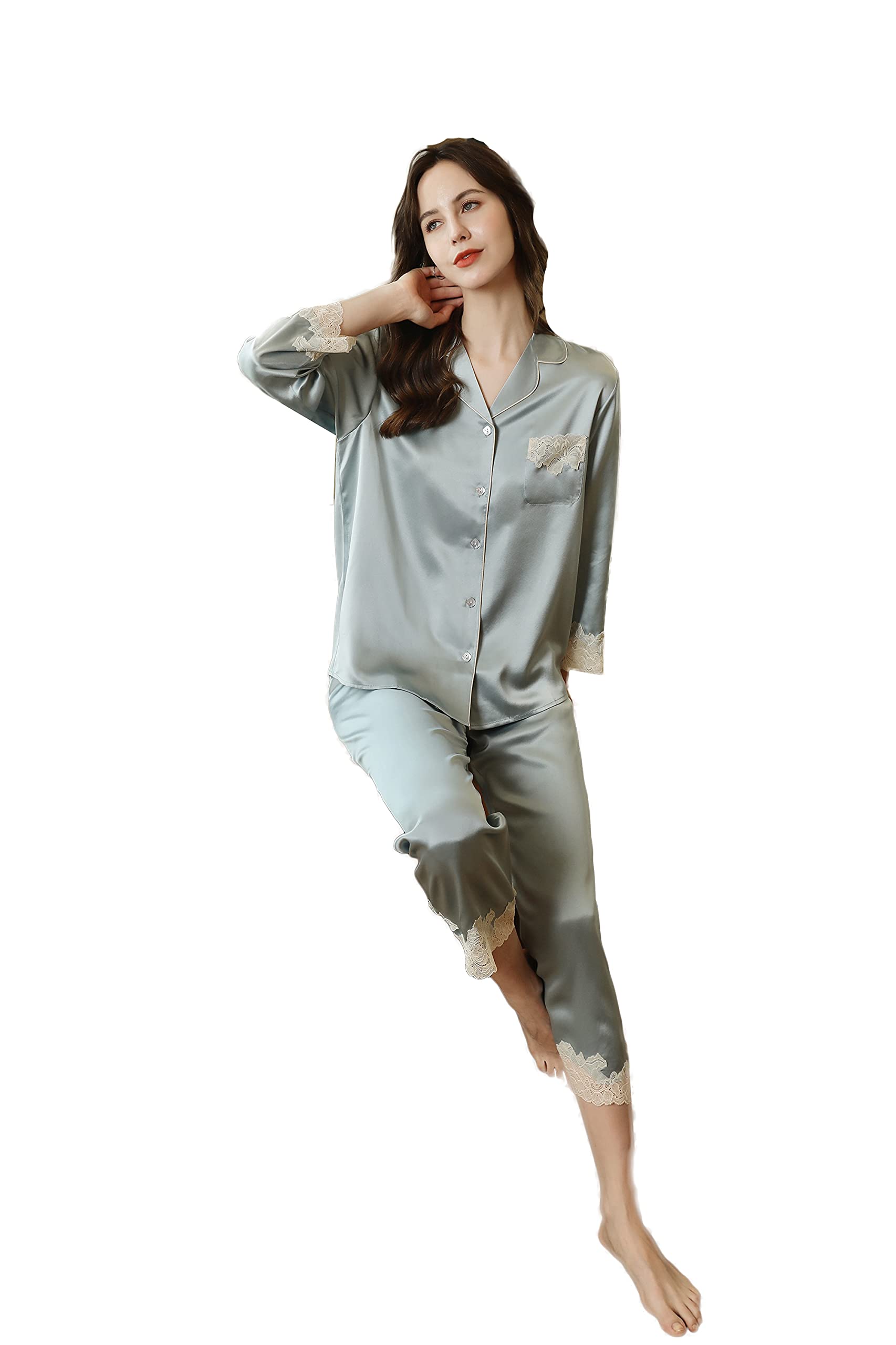 CLC Women's Silk Pajama Sets - Soft Long Sleeve Sleepwear Nightshirt for Comfortable Lounge & Bedtime | Perfect for Relaxing at Home, Spa Nights & Gift Giving