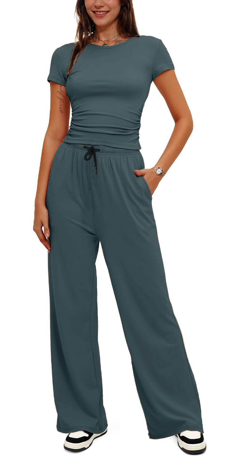 LICOBOD Women's 2-Piece Lounge Set - Comfy Vacation Travel Biker Outfits, Casual Shorts & Tracksuit for Workout, Streetwear | Perfect for Yoga, Gym, Running, Travel & Relaxing at Home