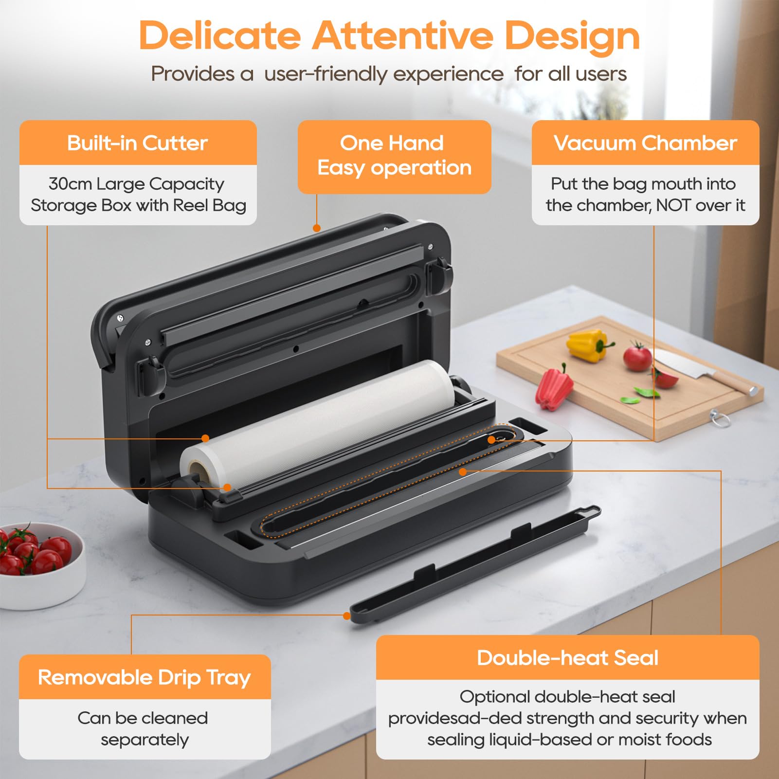 **Powerful 90Kpa Liquid Vacuum Sealer Machine for Food – Double Heat Seal, Built-in Cutter & Bag Storage, Removable Drip Tray | Ideal for Liquid, Dry & Moist Foods | Includes 2 Vacuum Bag Rolls | Perfect for Meal Prep, Sous Vide & Food Preservation**