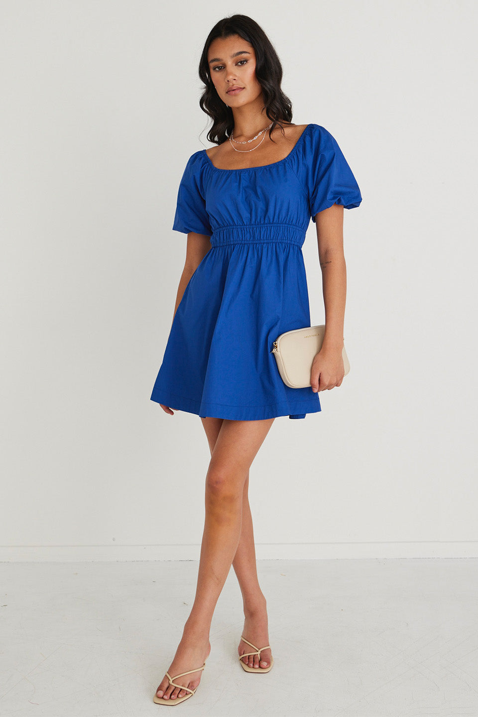 Blossom Azure Puff Sleeve Mini Dress - Women's Elegant Party Cocktail Dress for Wedding, Date Night & Special Occasions