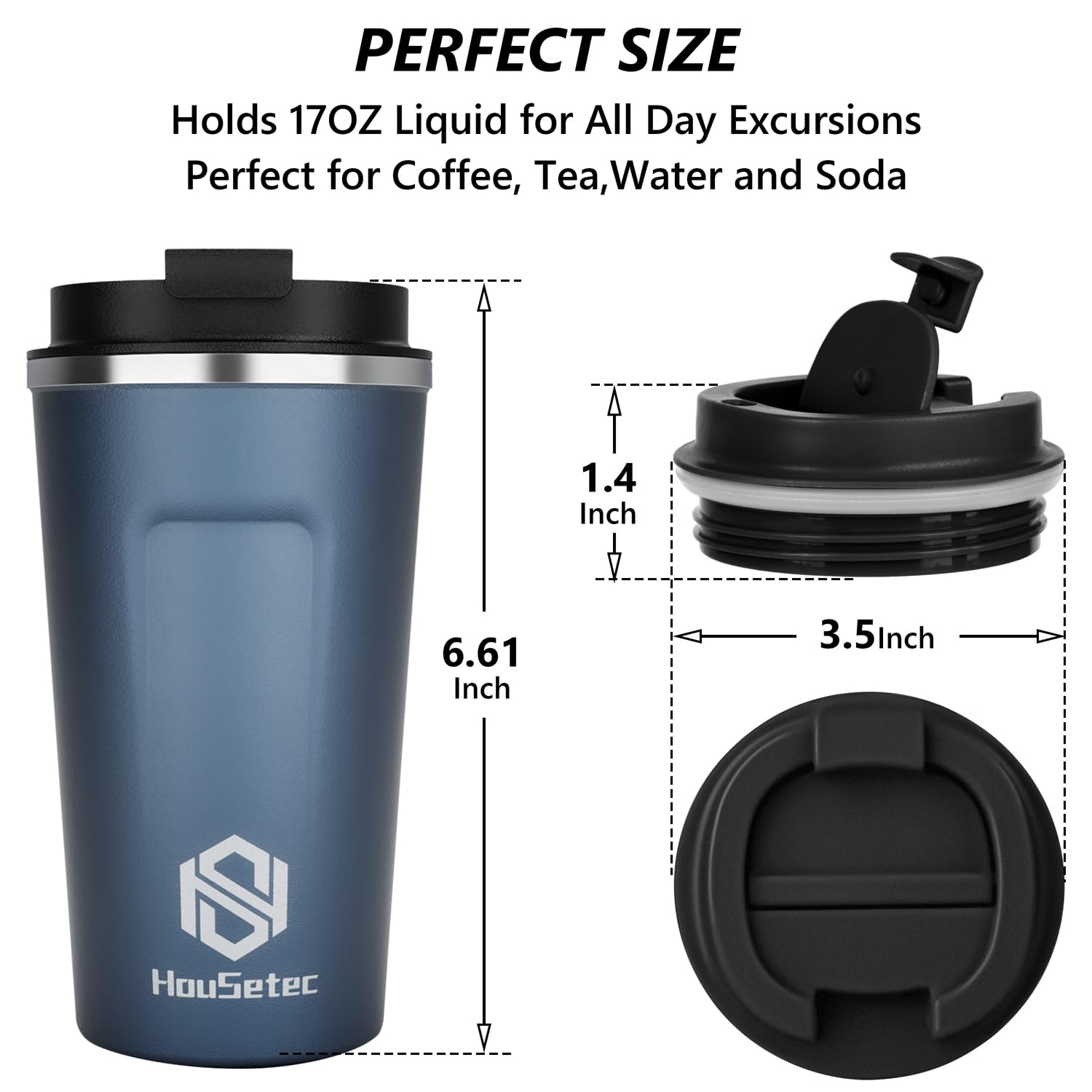 **Insulated Travel Coffee Mug with Leakproof Lid & Straw - 17oz Stainless Steel Tumbler for Hot & Cold Drinks - Perfect for Office, Camping & Commuting (Blueberry)**