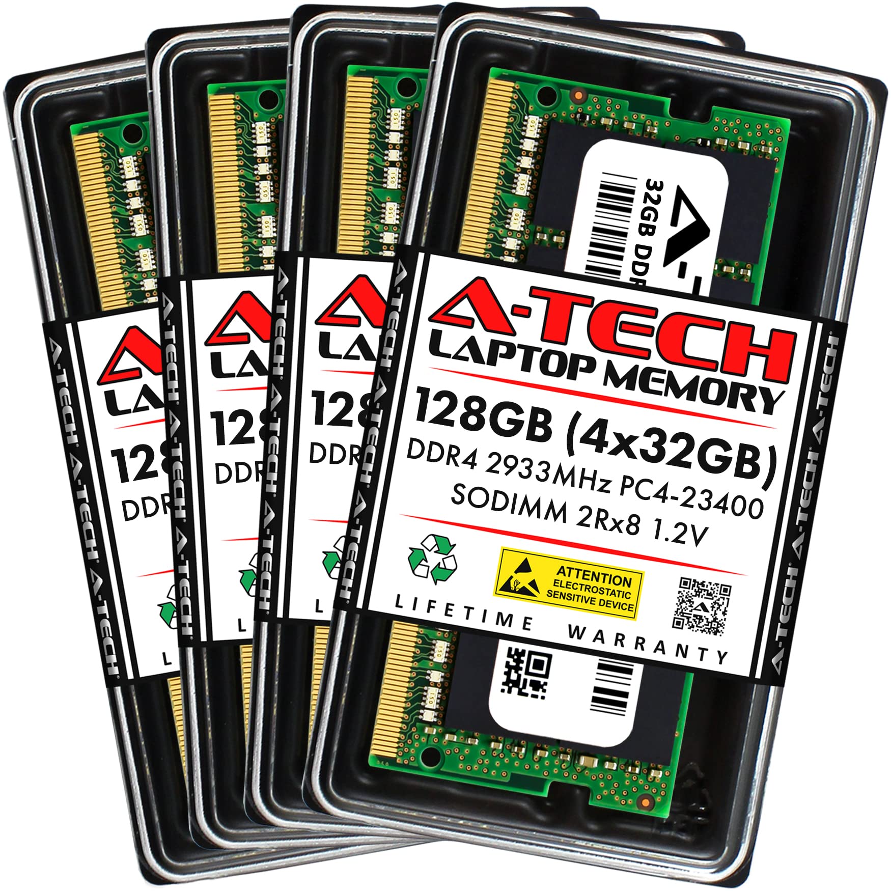 A-Tech 128GB RAM Kit (4x32GB) DDR4 2933MHz for Lenovo ThinkPad P15 Gen 1 - PC4-23400 SODIMM Memory Upgrade | Non-ECC Unbuffered 260-Pin Laptop RAM | Ideal for Video Editing, 3D Rendering & Heavy Multitasking