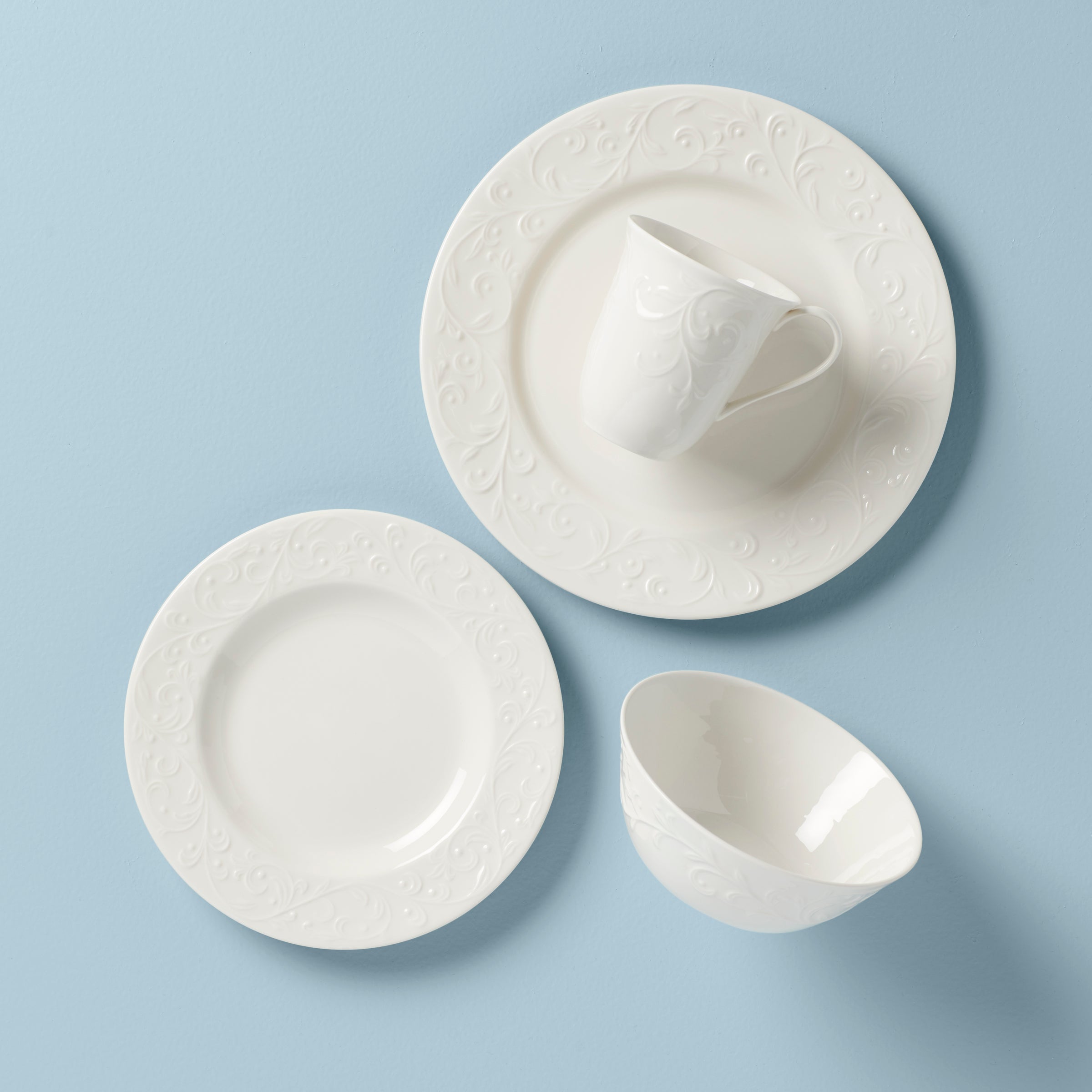 Opal Innocence Carved 4-Piece Dinnerware Set - Elegant Table Setting for Fine Dining & Special Occasions