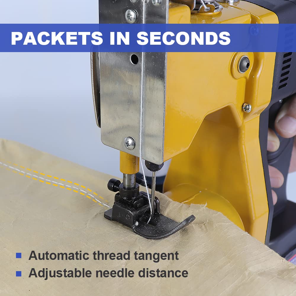 Portable Cordless Bag Sewing Machine - 6.4 lbs Lightweight Automatic Bag Stitcher for Feed Bags, Seed Bags, Vinyl Bags, Rice Bags & Flour Bags - Ideal for Farm, Warehouse and Industrial Packaging Use