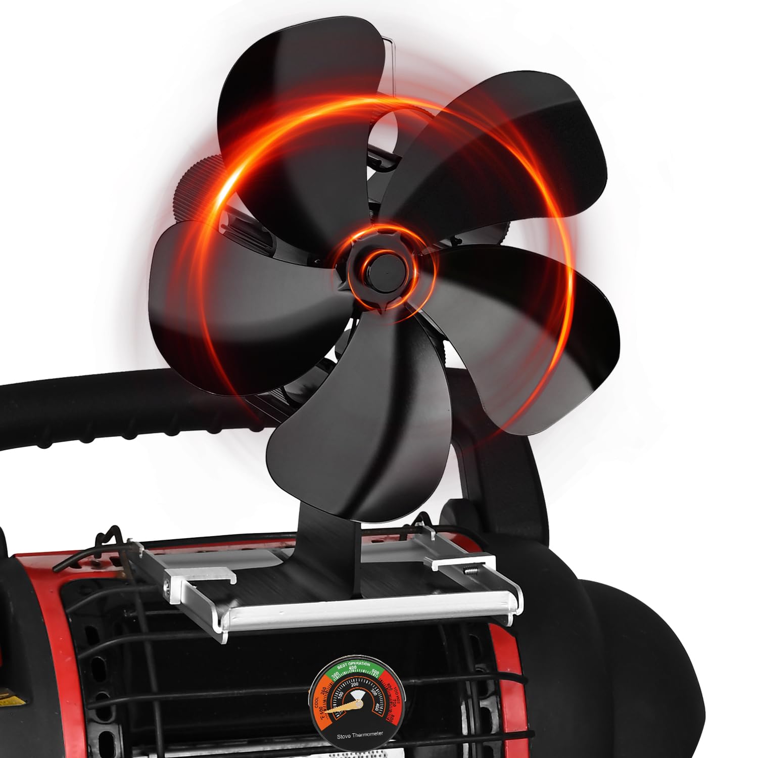Efficient Heat Powered Wood Stove Fan with Magnetic Thermometer - Eco-Friendly Thermoelectric Fireplace Fan for Wood Burning Stoves, Pellet Heaters & Log Burners - Perfect for Home Heating & Energy Savings