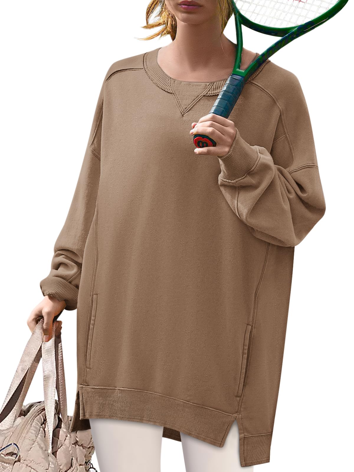 Yousify Women's Oversized Sweatshirt - Long Sleeve Crewneck Pullover with Pockets | 2025 Y2K Fashion | Casual Spring Sweater for Streetwear, Loungewear & Travel Outfits