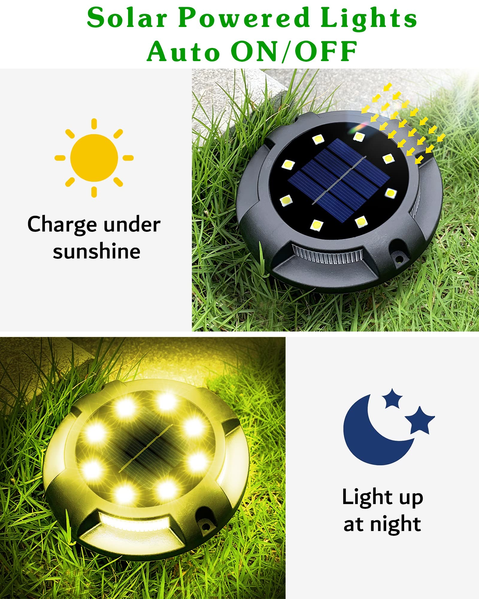12 Pack Solar Ground Lights - Waterproof Outdoor Uplight & Sidelight for Yard, Driveway, Garden, Poolside (Warm White) | Perfect for Landscape Lighting, Pathway Illumination, and Backyard Decor