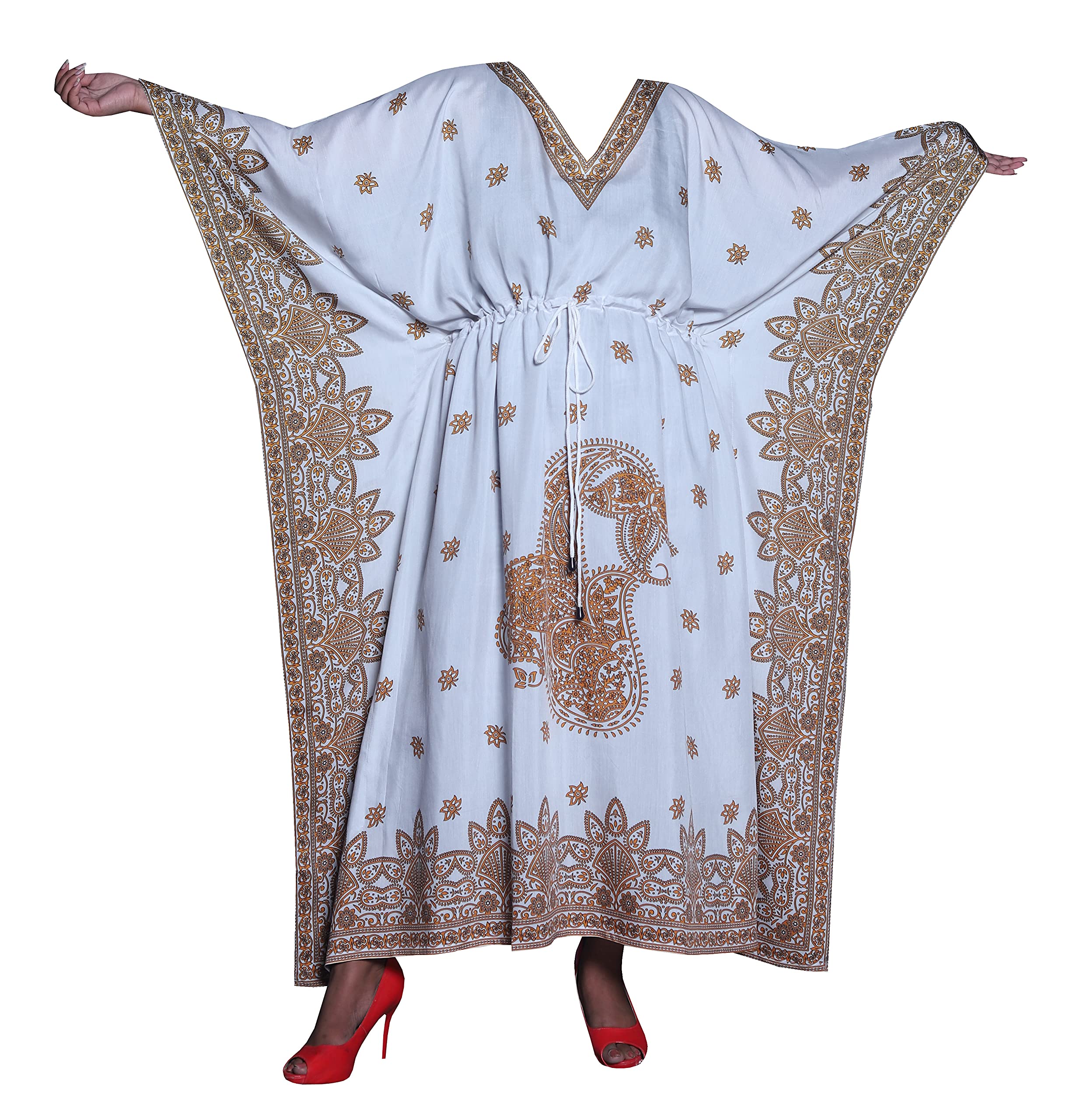 GenOne Women's Long Cotton Kaftan Dresses - Breathable Beach Cover Up, Boho Loungewear & Summer Maxi Dress for Poolside, Vacation, and Casual Outings