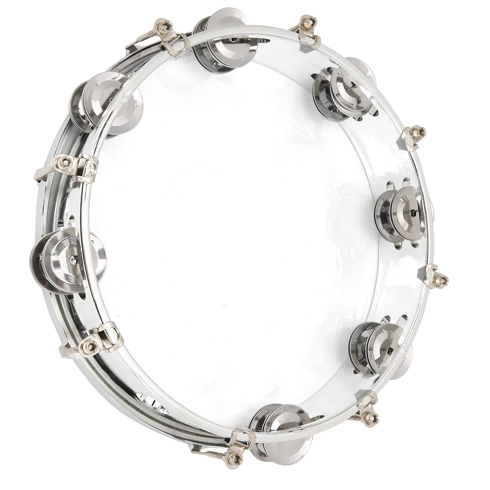 10 Inch Professional Tambourine for Adults - Double Row Metal Jingles Handheld Percussion Instrument with Clear Acrylic Head - Perfect for Music Education, Classroom, Church Worship & Live Performances
