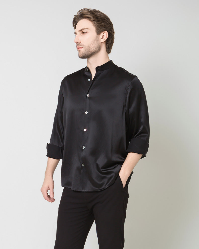 Premium Silk Men's Casual Long Sleeve Shirt - Breathable & Comfortable for Office, Travel & Special Occasions