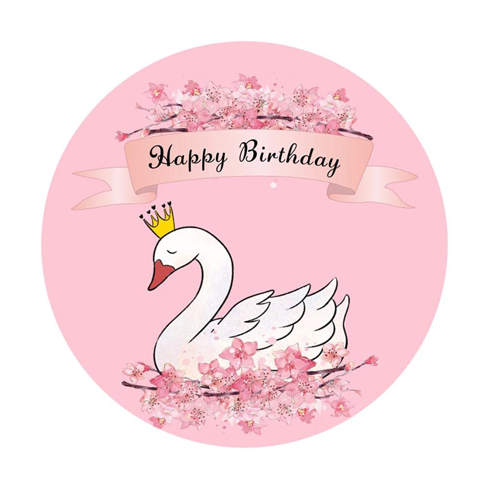 Happy Birthday Swan Photography Backdrop - 6.5x6.5ft Pink Cherry Blossom & White Swan Polyester Background for Princess 1st Birthday Party, Baby Shower, Kids Photo Shoot Studio Props - Perfect for Birthday Decorations, Baby Showers, and Princess-Themed Events