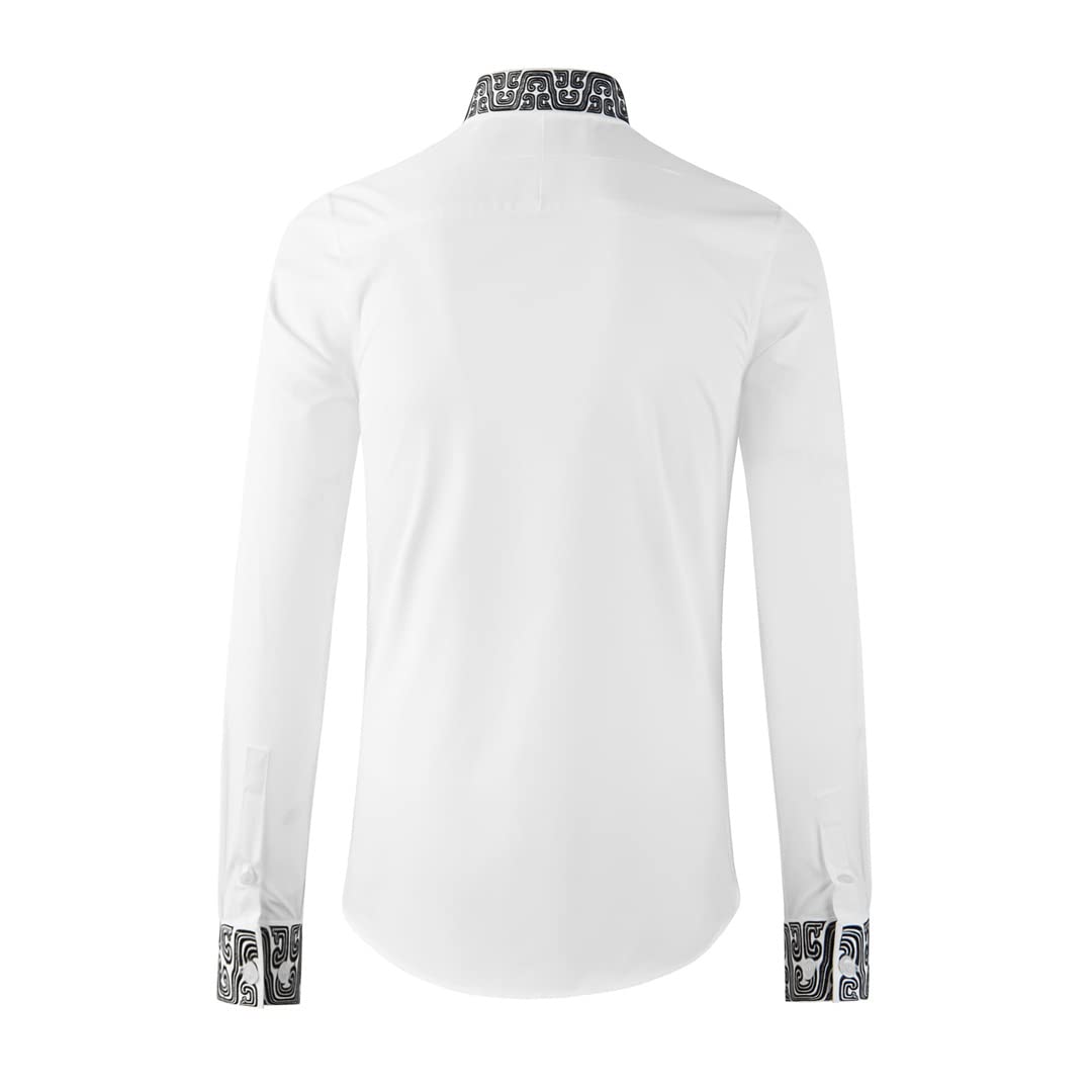 Men's Slim Fit Long Sleeve Button Down Shirt - Cotton Business Formal Dress Shirt with Embroidery Detail | Perfect for Office, Weddings & Special Occasions