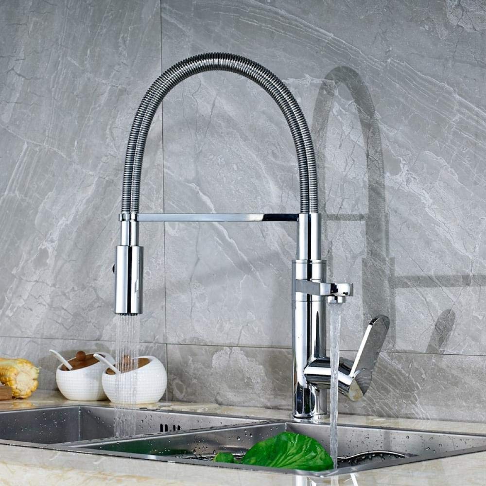 Polished Chrome Single Handle Pull Down Kitchen Sink Faucet - Hot & Cold Water Mixer Tap for Modern Bathroom & Kitchen (Perfect for Washing Dishes, Filling Pots & Daily Cleaning)