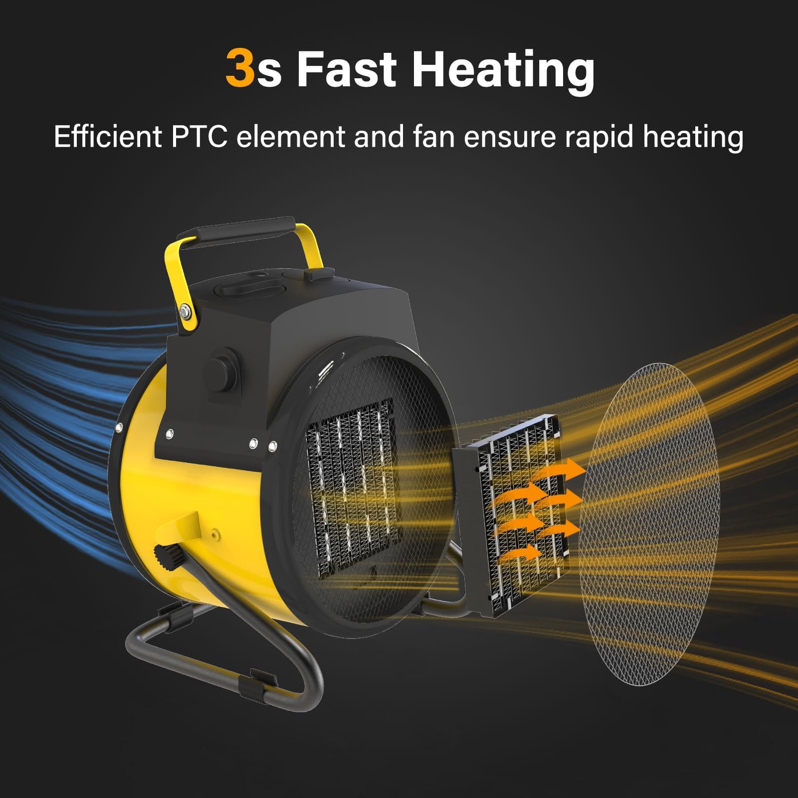 Portable Outdoor Electric Heater - Indoor/Outdoor Space Heater with Thermostat, Overheat Protection & Long Power Cord - Perfect for Patio, Greenhouse, Garage, Tent, Bedroom & Office Use - Yellow