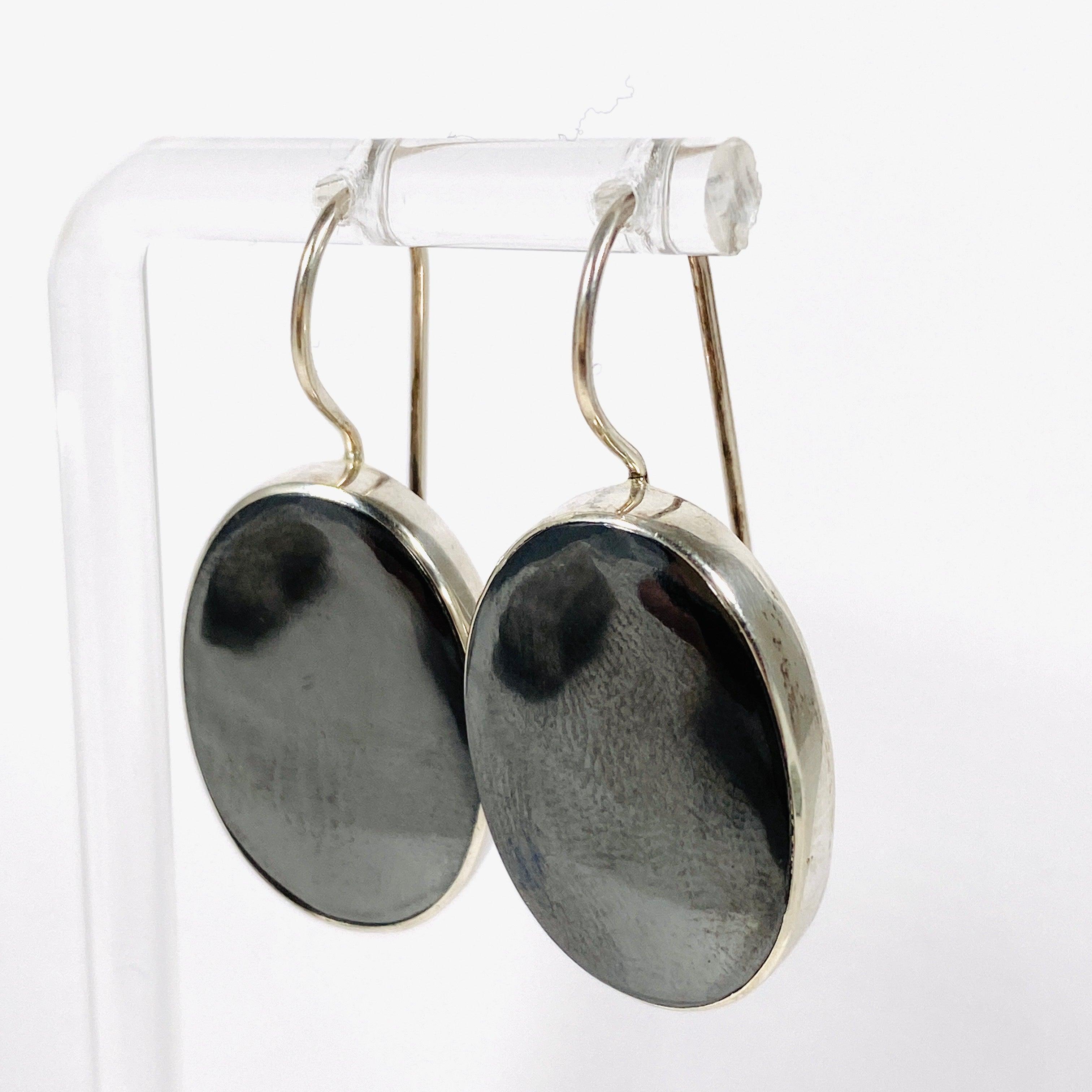 Hematite Oval Fixed Hook Earrings for Women - Elegant Gemstone Jewelry Gift for Daily Wear & Special Occasions