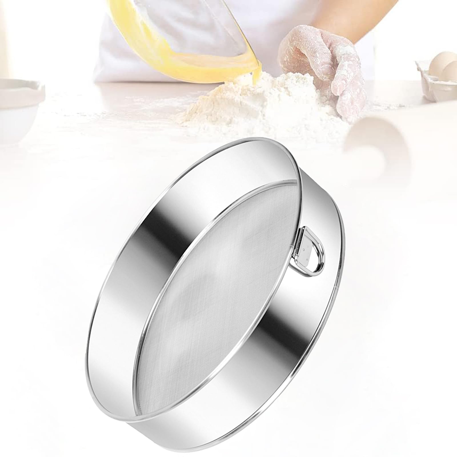 Premium 6 Inch Stainless Steel Flour Sifter - 60 Mesh Fine Sieve for Baking, Cake Making & Bread Straining | Professional Kitchen Tool for Powder Sifting & Dough Preparation | Ideal for Home Bakers & Pastry Chefs