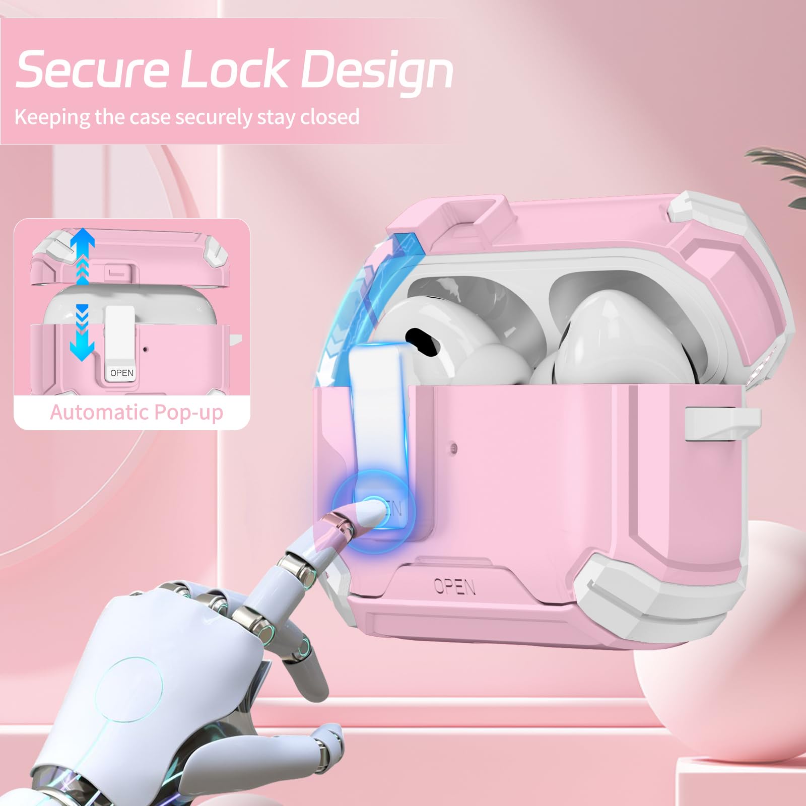 MagSafe AirPods Pro 2 Case with Stand & Cleaner - Pink | Auto-Open for 1st/2nd Gen | Travel & Daily Use