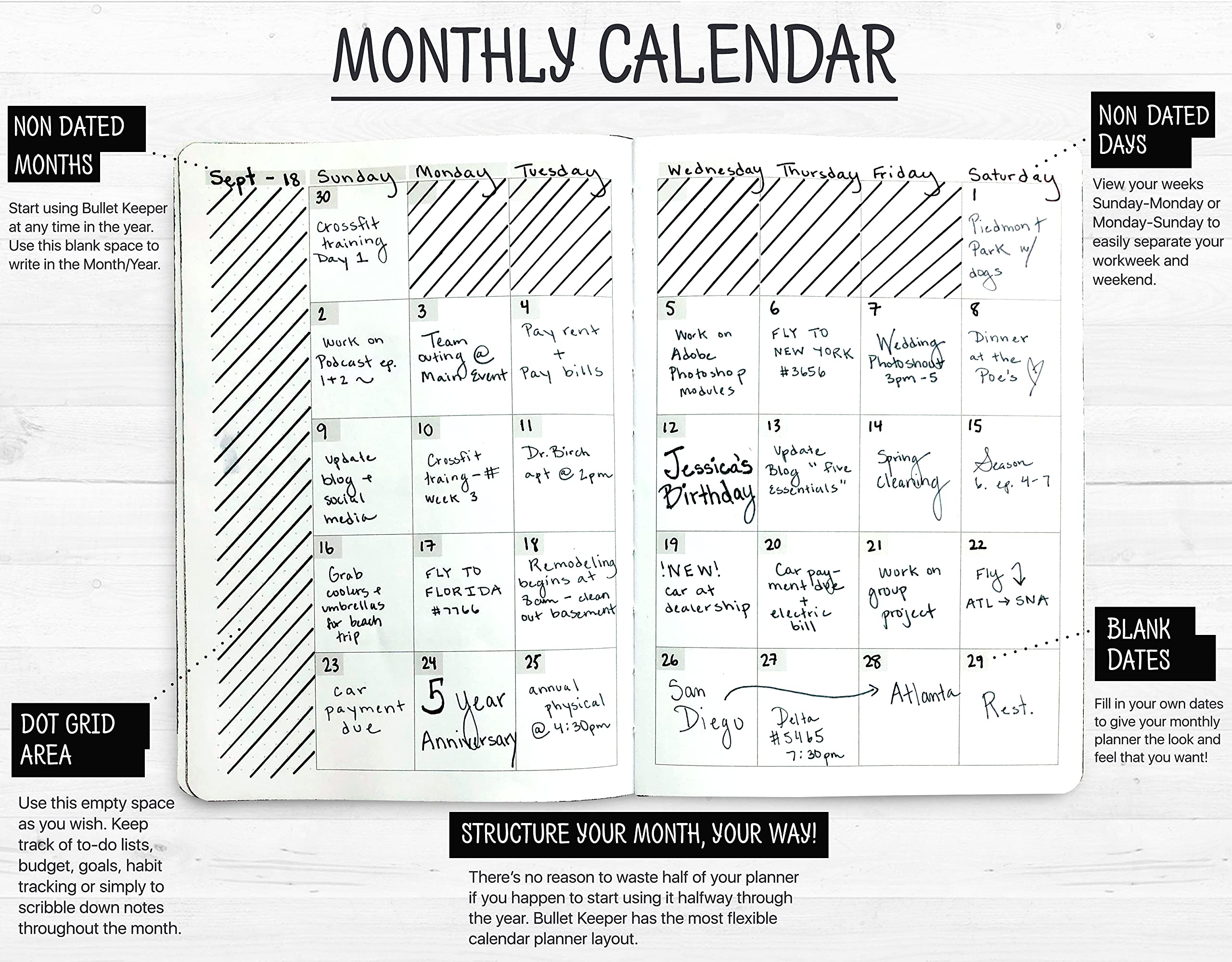2025-2026 BK Undated Planner - Yearly, Weekly & Monthly Academic Organizer with Sticker Set, A5 (5.8