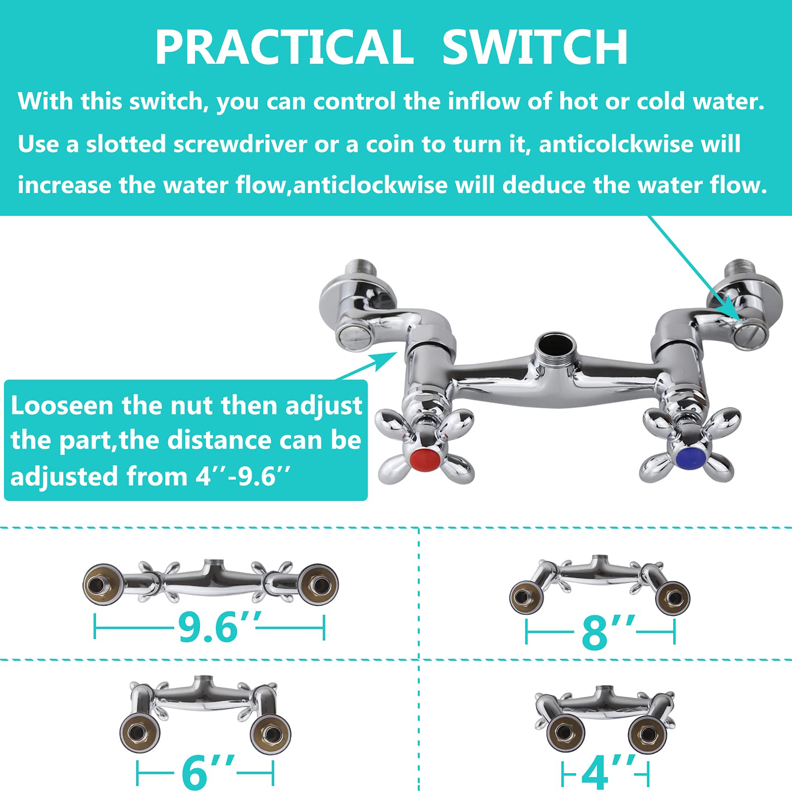 Commercial Kitchen Sink Faucet with Pre-Rinse Sprayer - Adjustable 4'' to 8'' Wall Mounted Restaurant Faucet with 12'' Swing Spout (26'' Height) - Perfect for Restaurants, Cafes & Commercial Kitchens