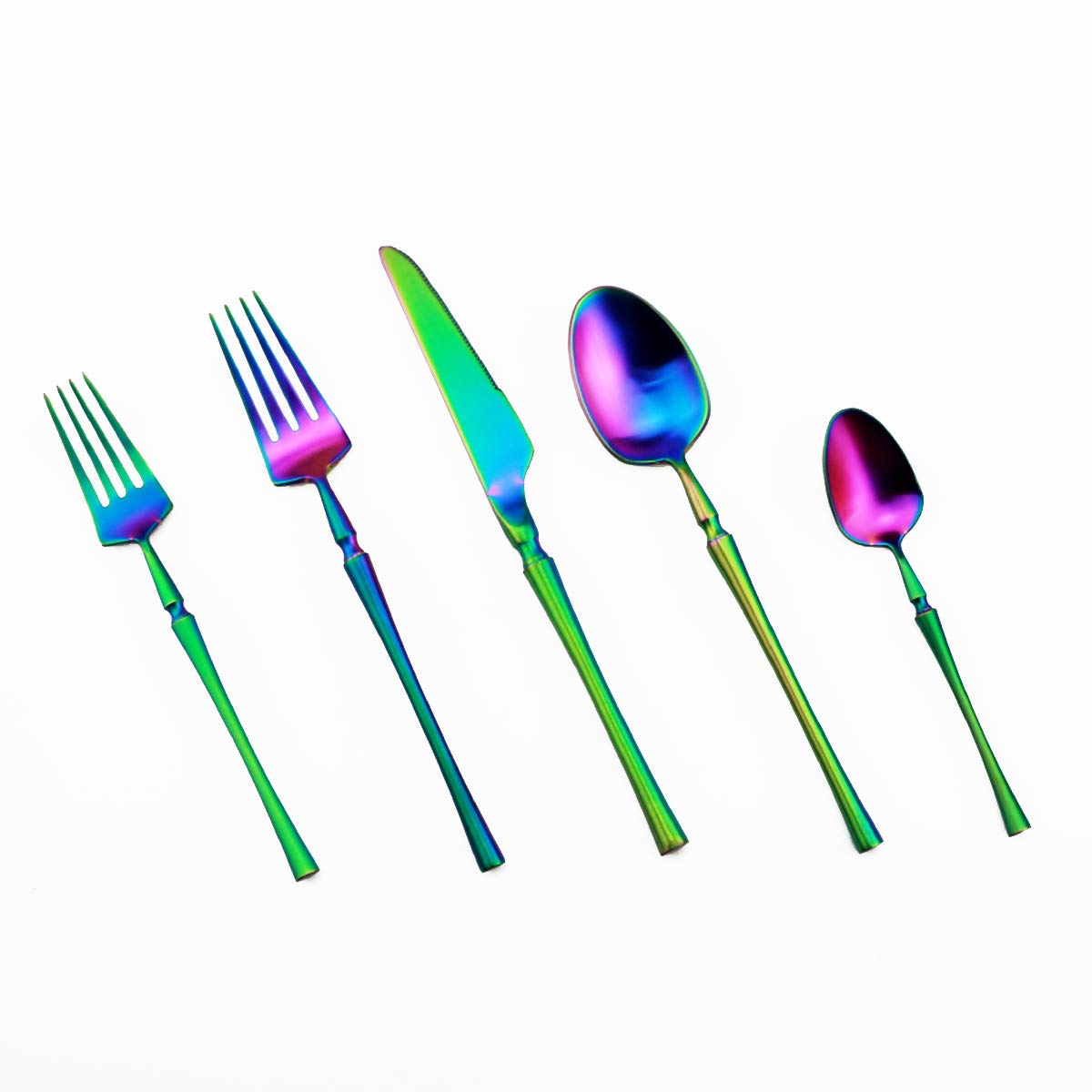 20-Piece Iridescent Flatware Set - 18/10 Stainless Steel Rainbow Silverware | Reusable Cutlery Set for 4 with Dinner Fork, Knife, Spoon & Dessert Fork | Elegant Tableware for Wedding, Party & Daily Dining