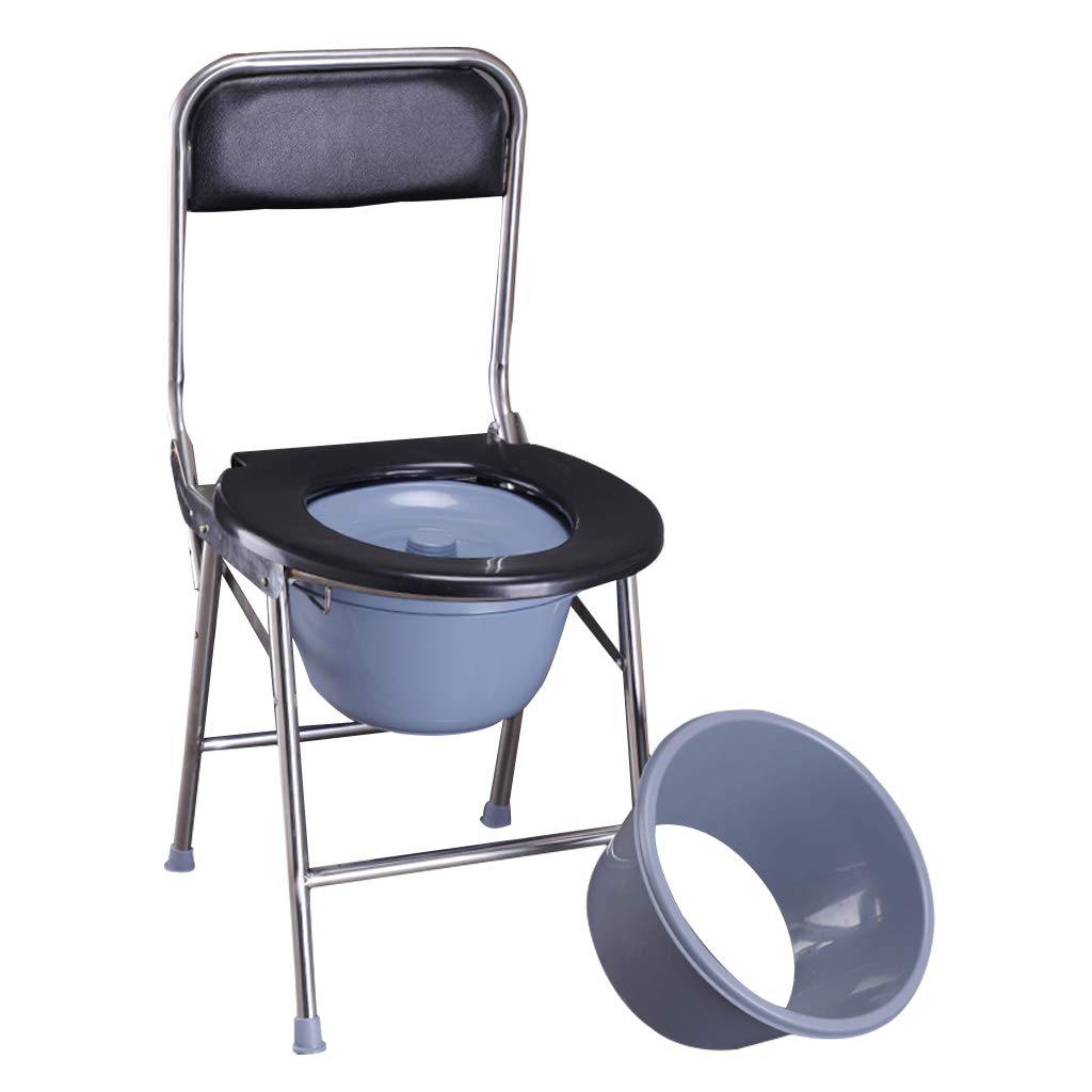 Foldable Bath Toilet Chair with Safety Stainless Steel Frame - Commode Shower Seat with Bucket & Lid for Elderly, Disabled & Handicapped - Ideal for Home Care, Post-Surgery Recovery & Assisted Bathing