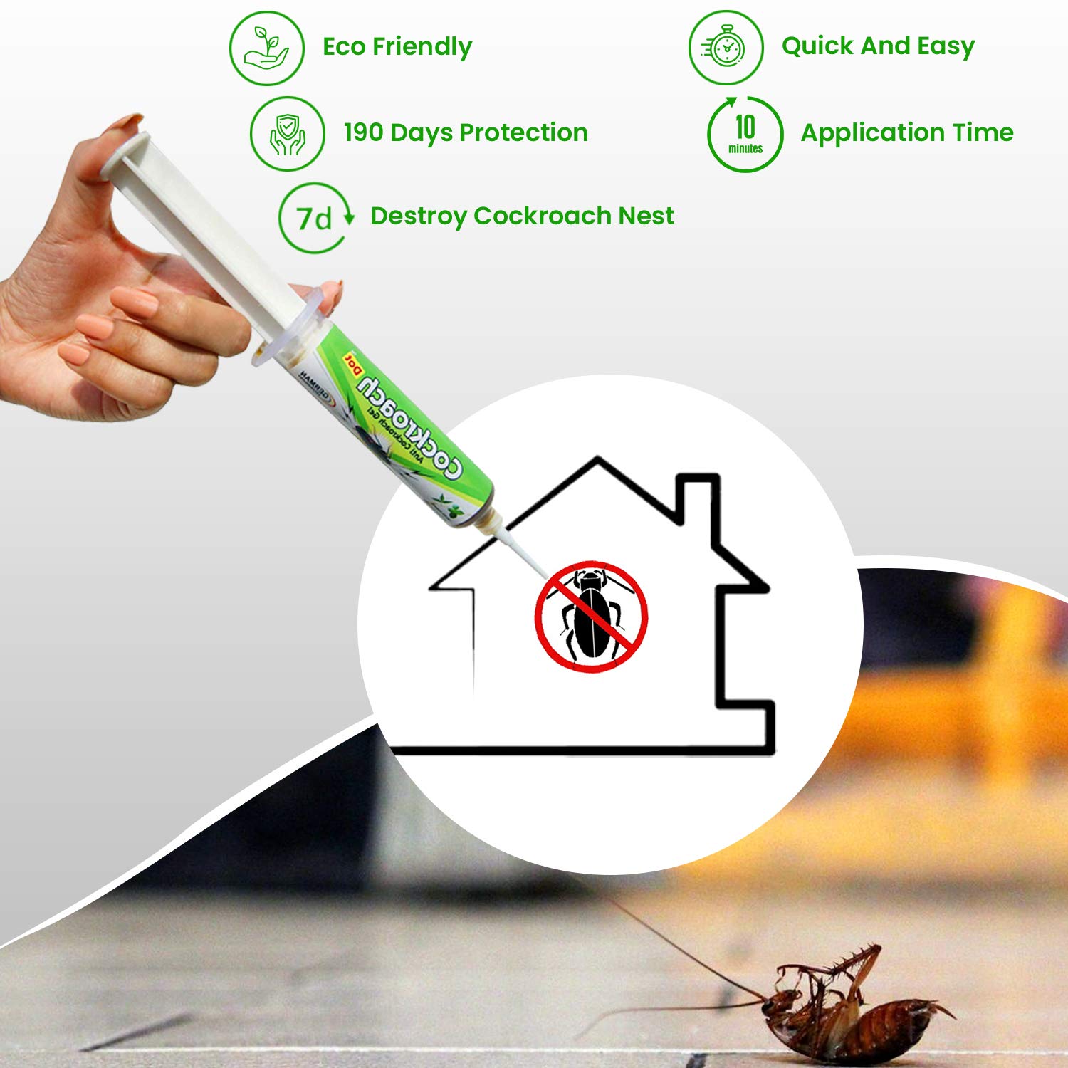 Anti Cockroach Gel Bait with Neem Extract (40g) - Powerful Roach Killer for Home & Kitchen - Easy-to-Use Injection Formula for Effective Pest Control | Ideal for Apartments, Restaurants & Food Storage Areas